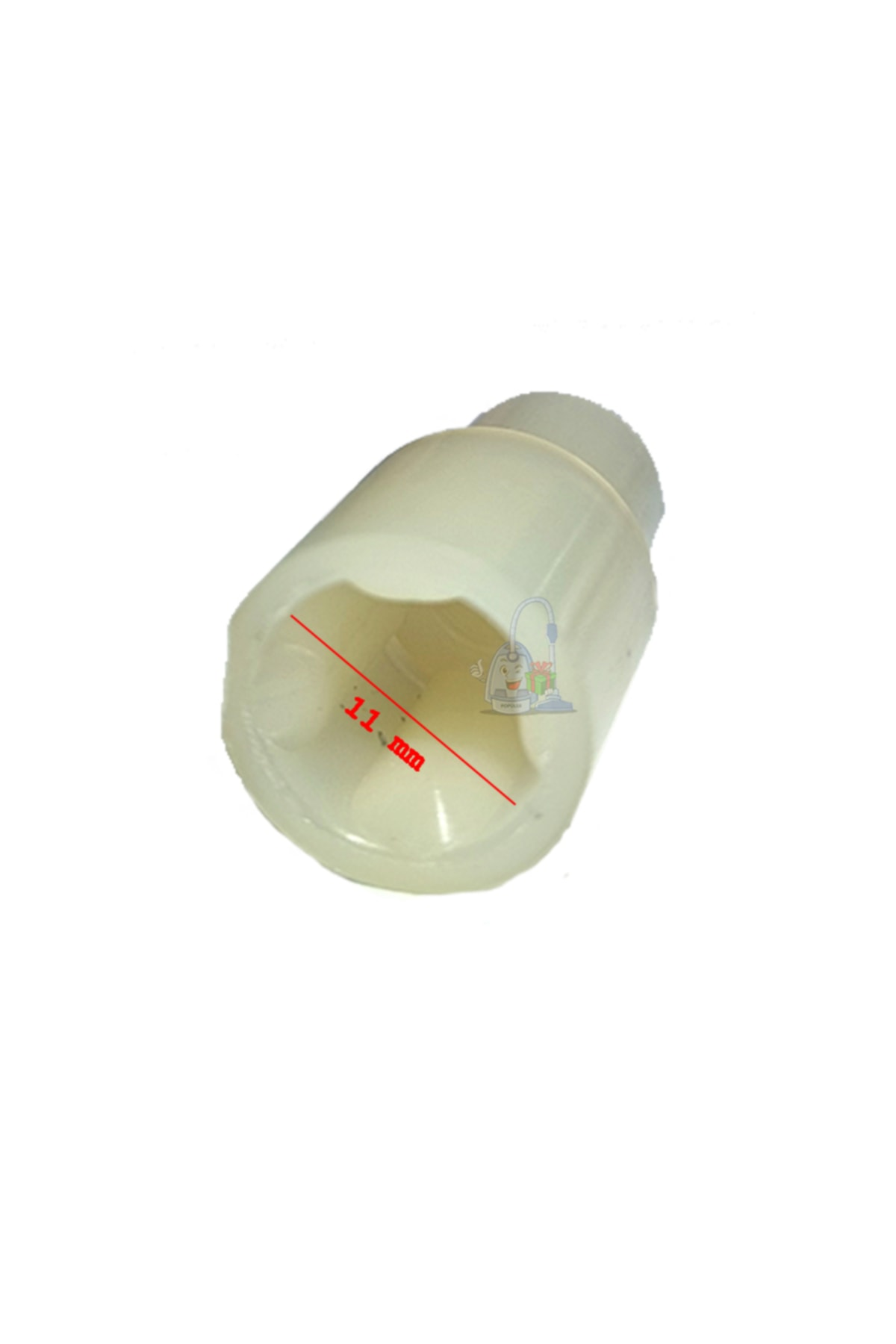 11 mm ölçüsü işaretlenmiş beyaz plastik parça.