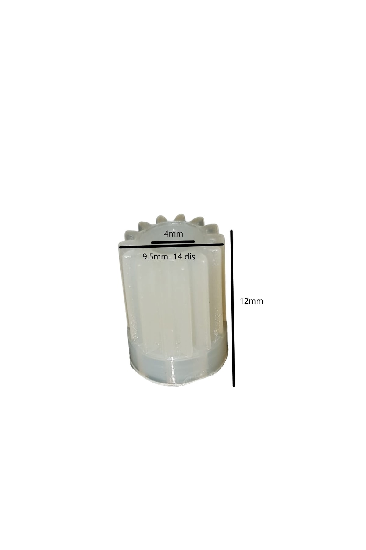 4mm, 9,5mm ve 12mm ölçülerinde beyaz dişli parçası.