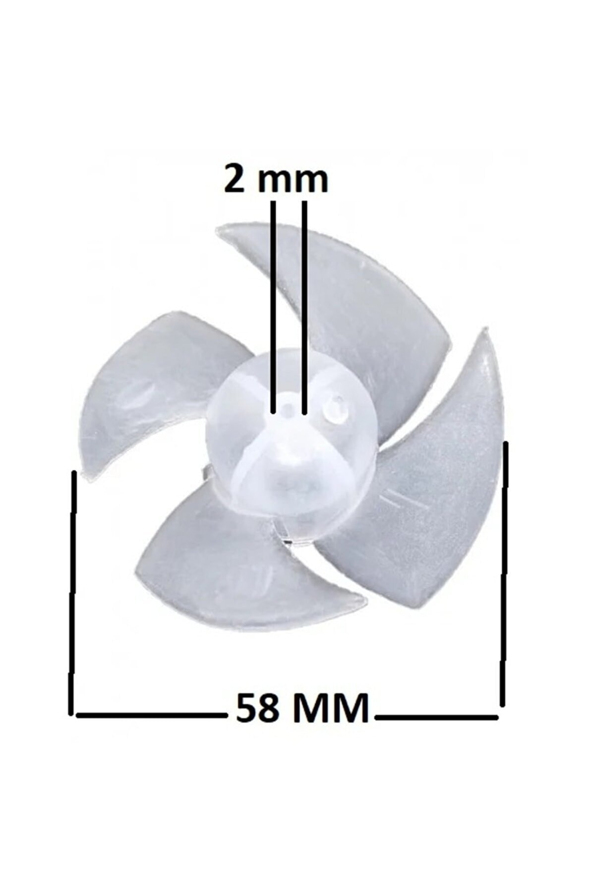 Dört yapraklı beyaz pervane, 58 mm genişlik, 2 mm kalınlık.