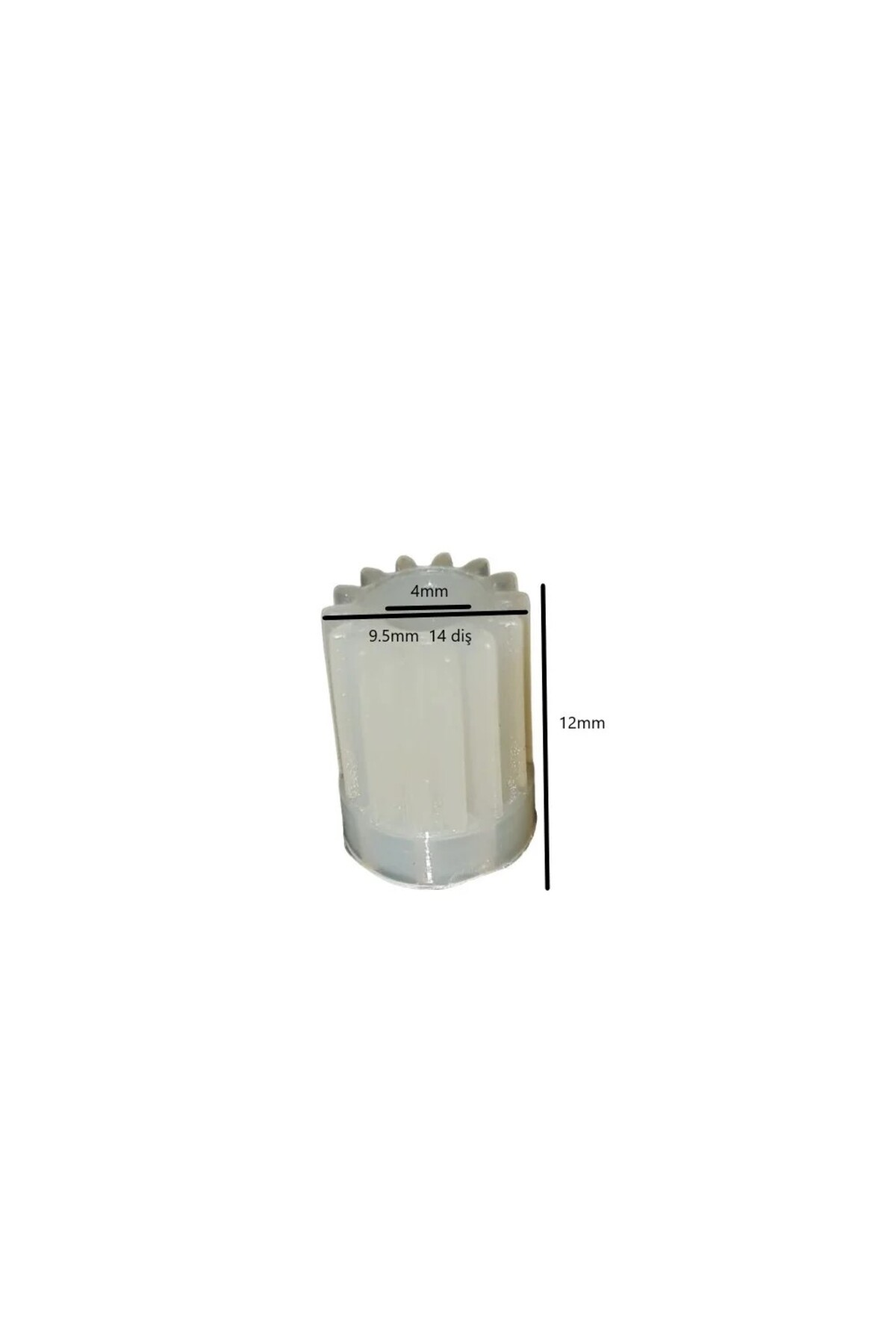 4mm, 9.5mm ve 12mm ölçülerinde beyaz dişli parçası.
