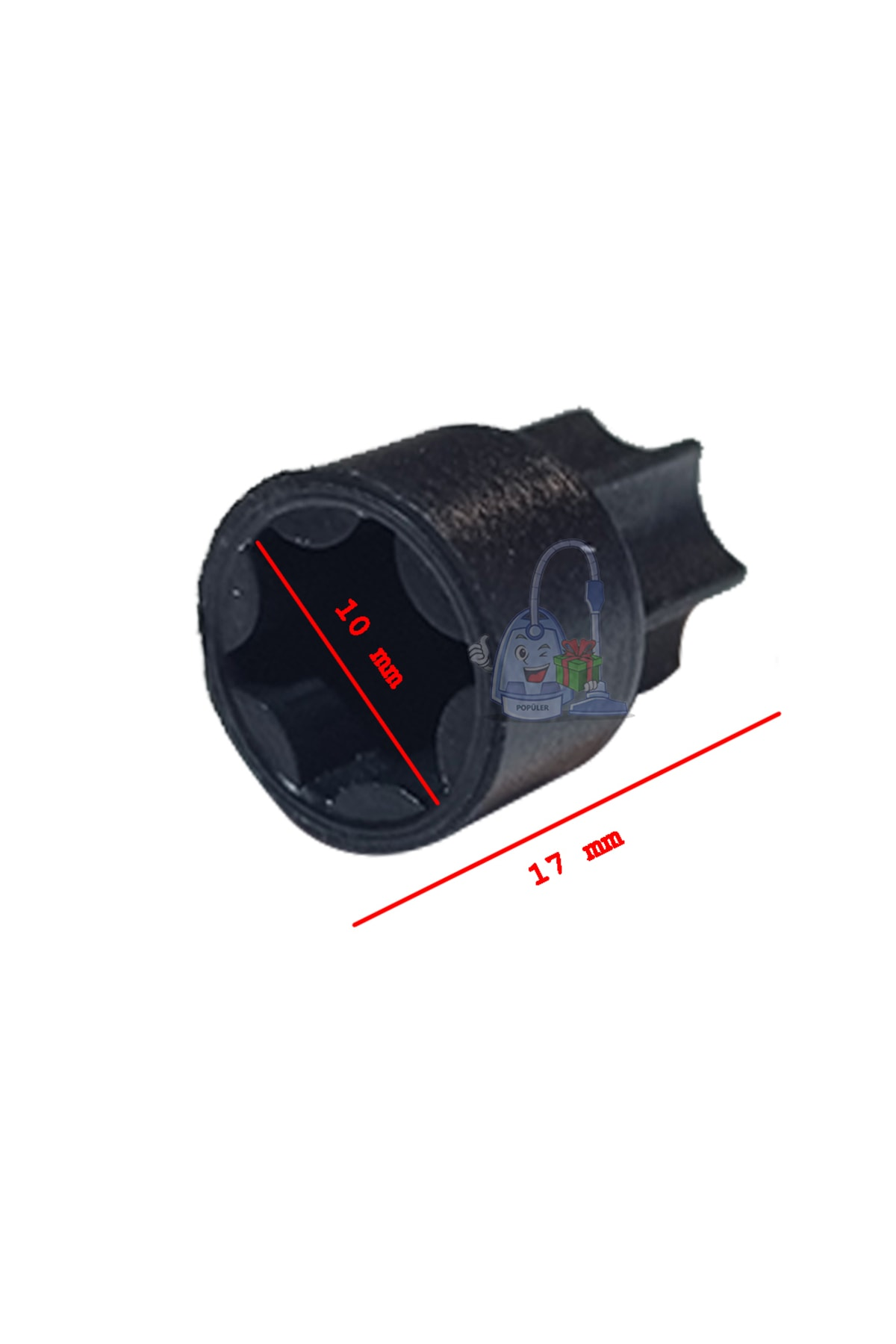 Siyah altıgen lokma anahtar, 10mm iç, 17mm dış.