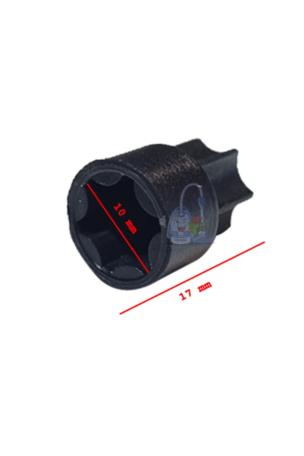 10 mm ve 17 mm işaretli siyah lokma adaptörü.