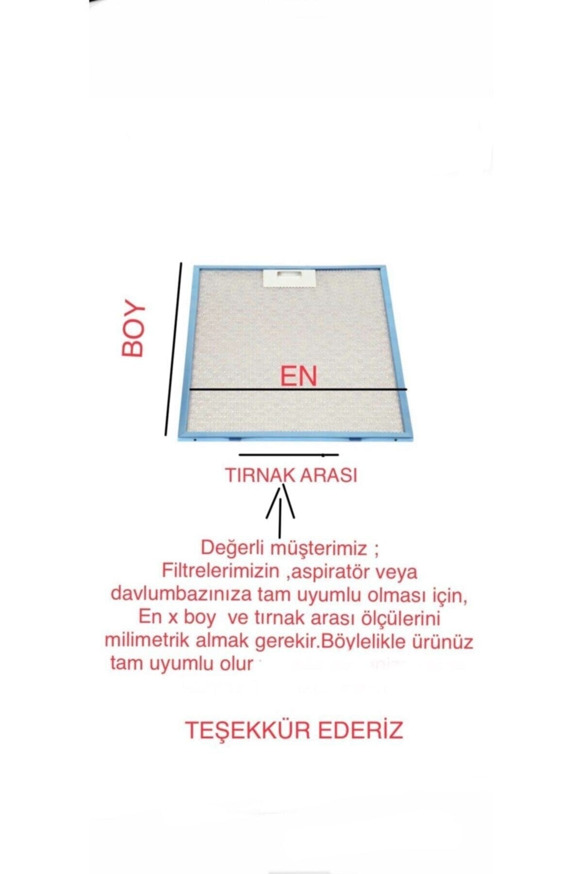 Ölçüler ve ölçüm talimatları gösterilen bir davlumbaz filtresi.