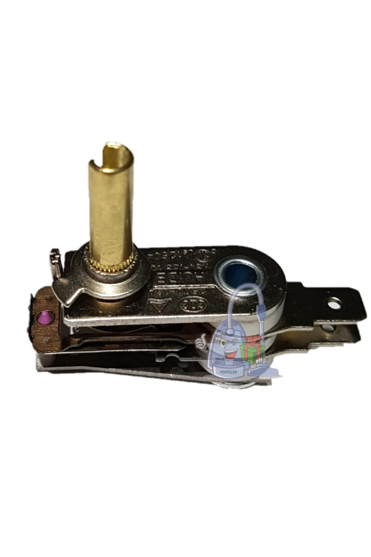 Pirinç pimli ve metal kasalı termostat anahtarı.