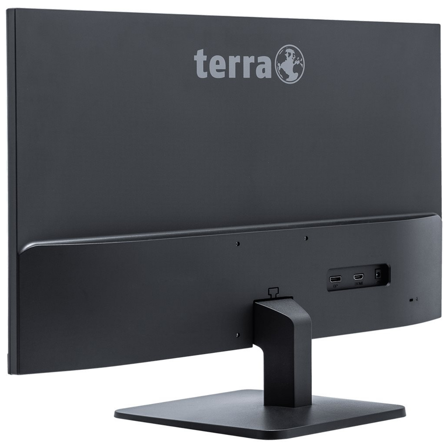 Tył czarnego monitora z logo Terra i portami.