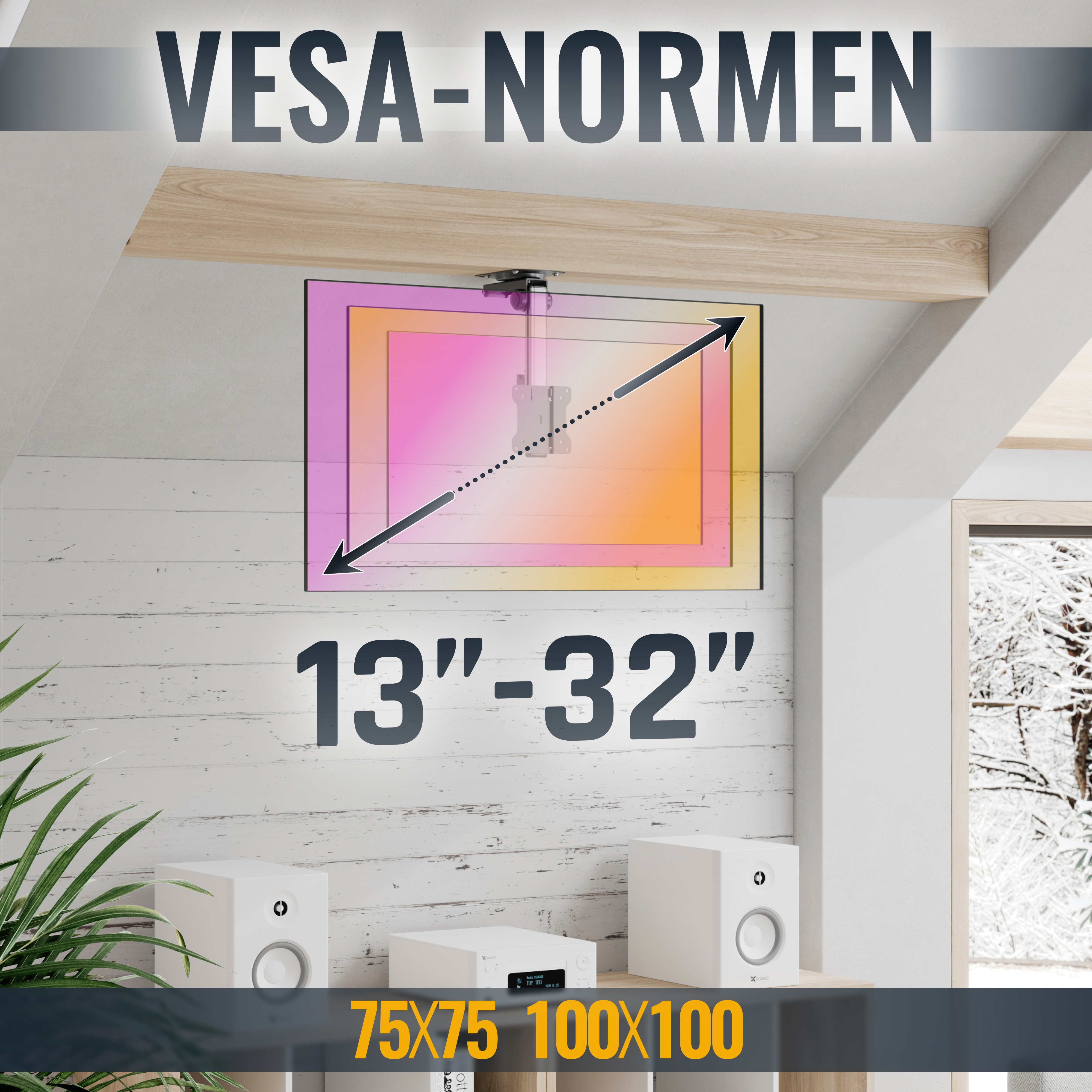 VESA-Normen, 13-32 Zoll, 75x75 100x100, Deckenhalterung.