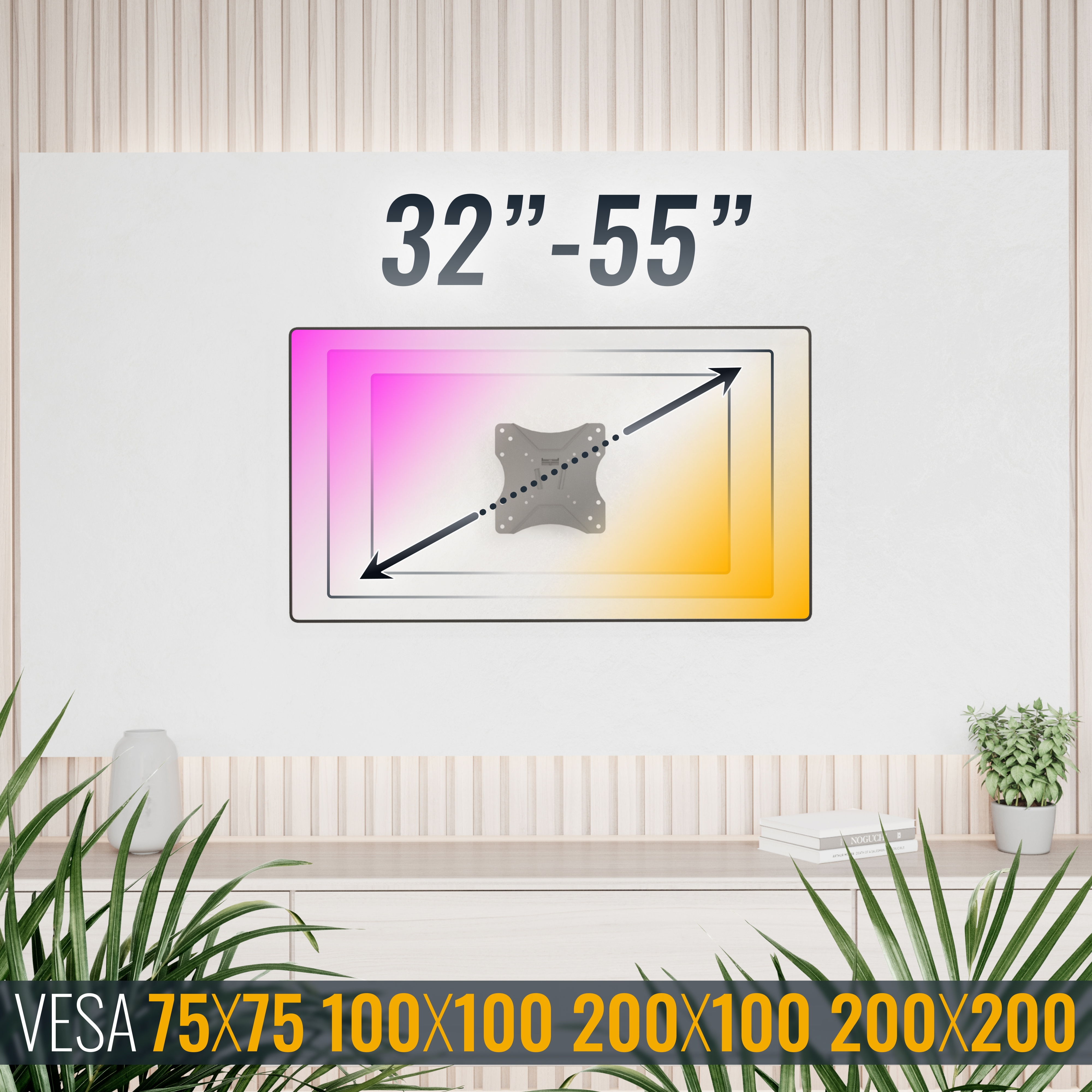 Soporte de pared para TV de 32-55 pulgadas con VESA de 75x75 a 200x200.