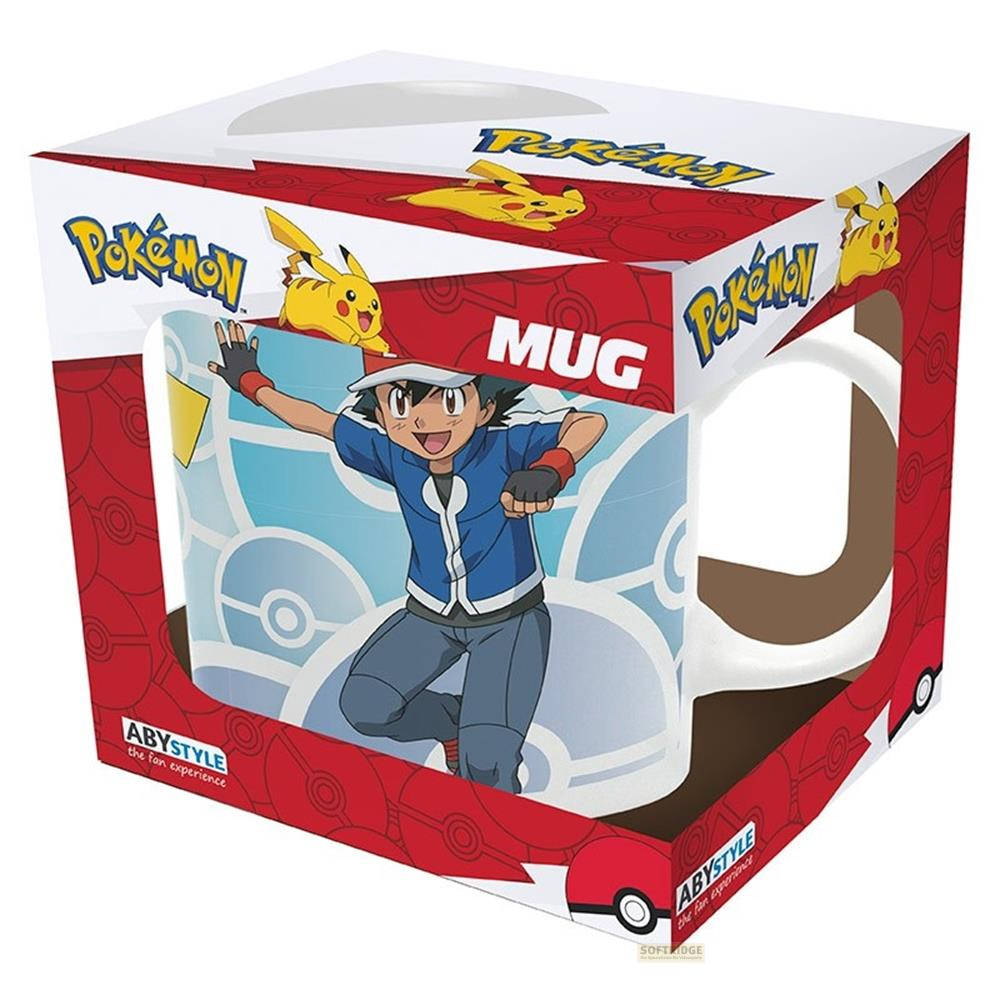 Verpackung für eine Pokémon-Tasse mit Ash und Pikachu.