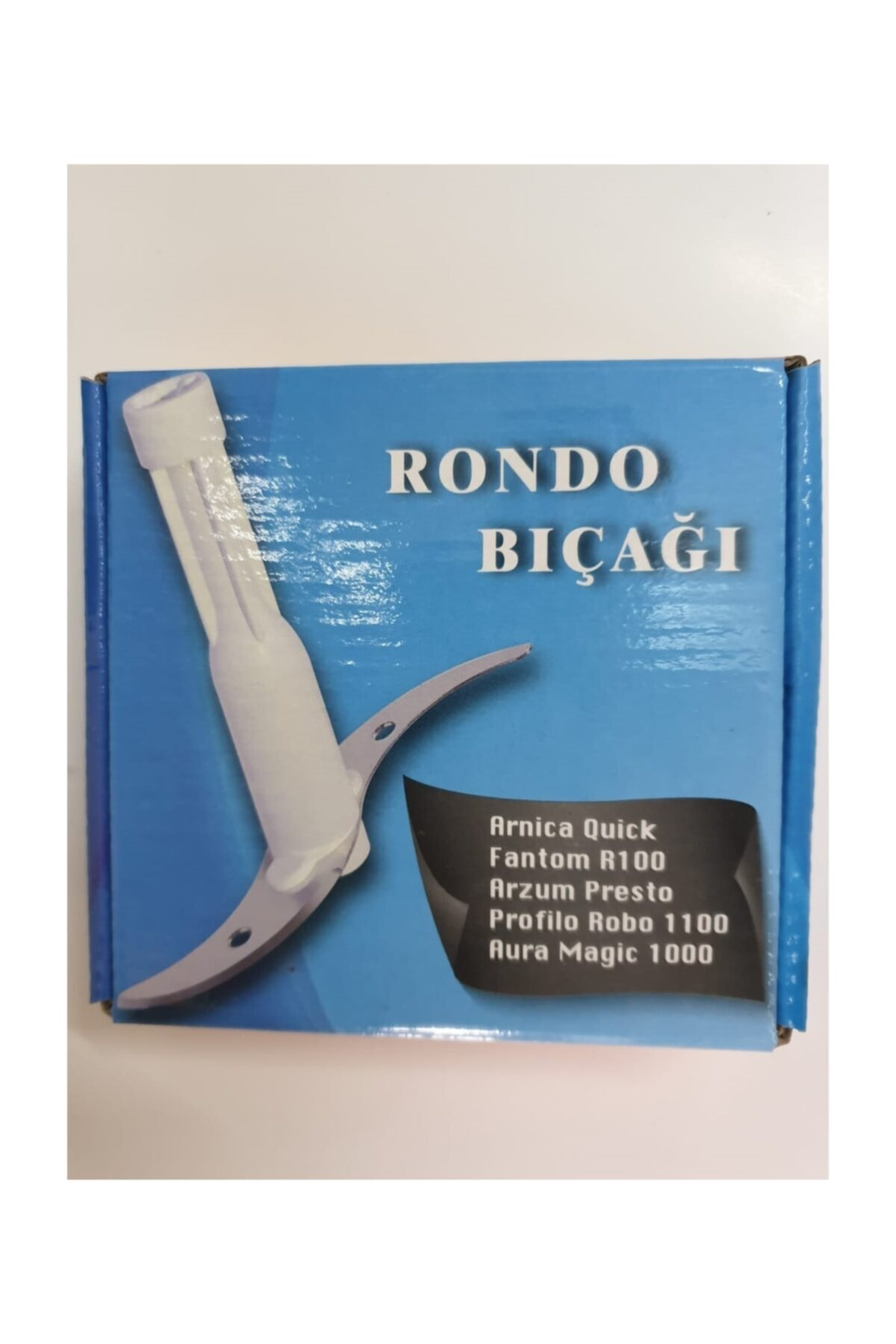 Beyaz saplı ve gümüş renkli bıçaklı Rondo bıçağı ambalajı.