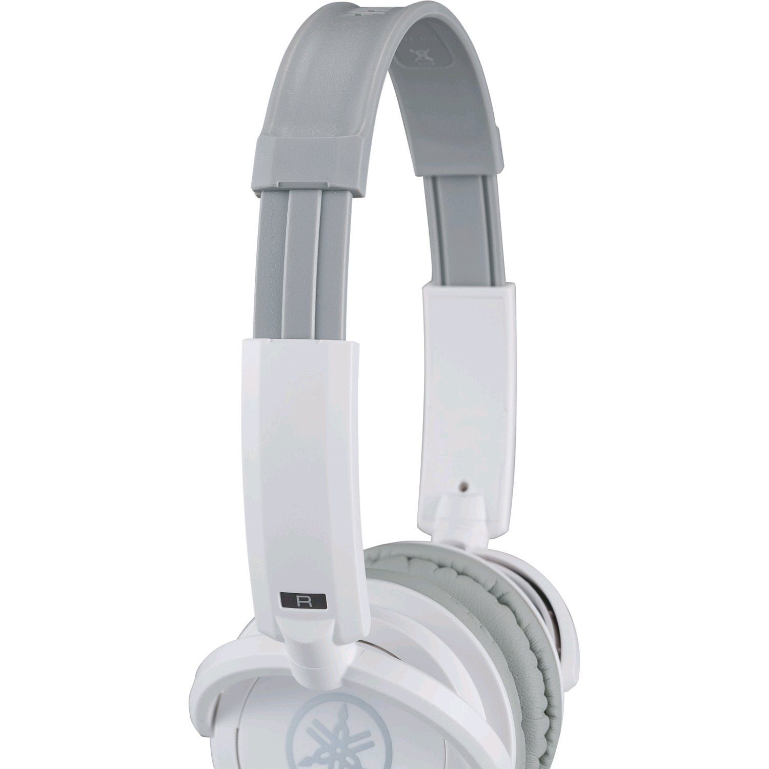 Casque blanc avec accents gris, sur fond blanc.