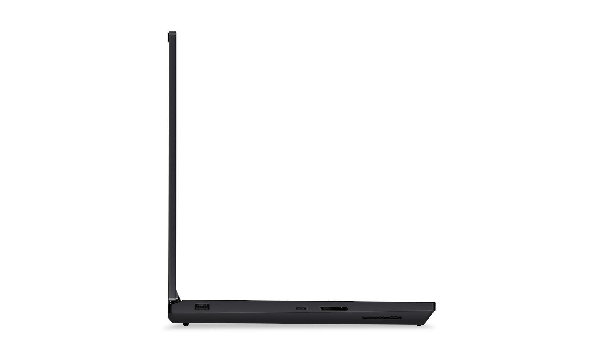 Laptop nero di profilo, con porte visibili sul lato.
