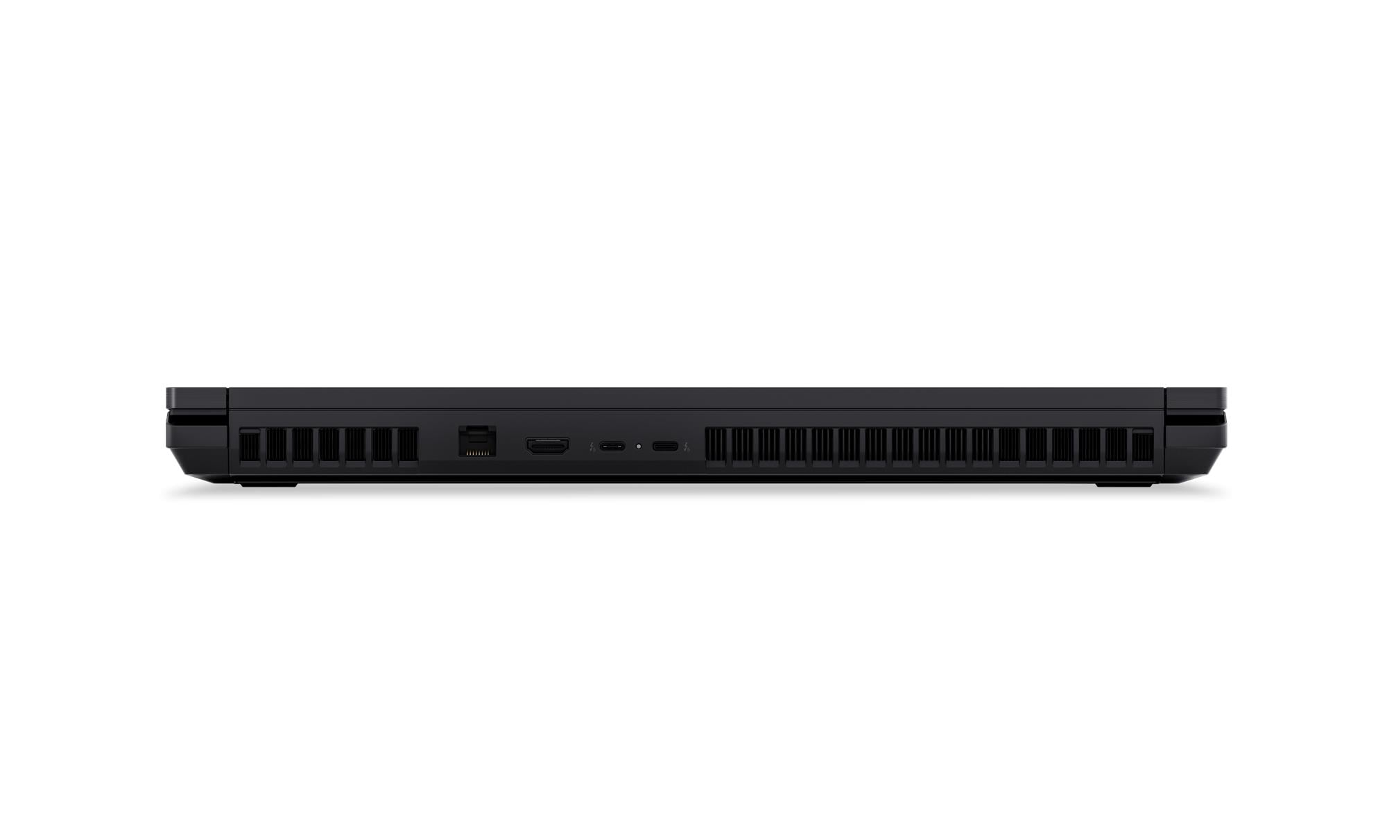 Lato laptop nero con prese d'aria e porte come USB-C.