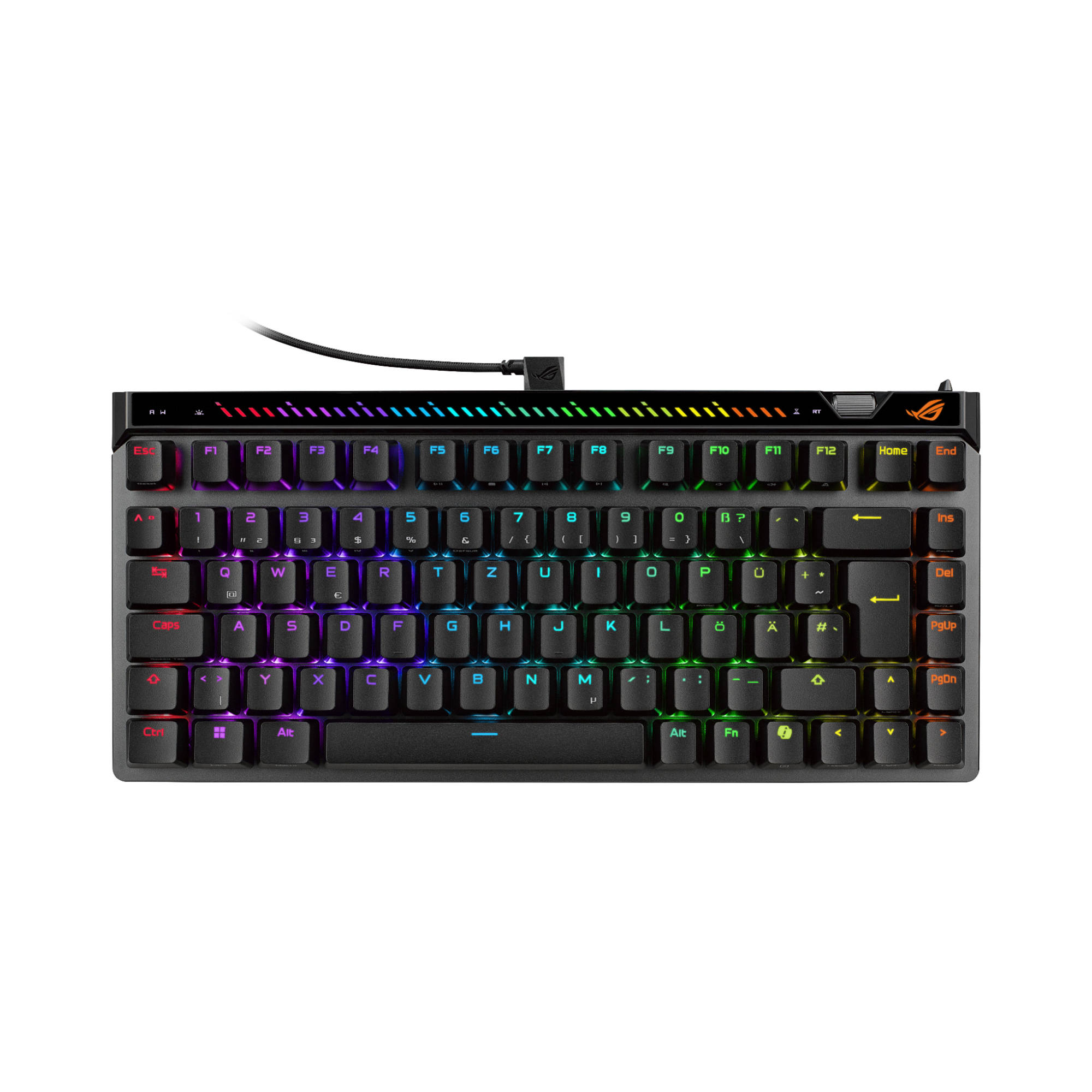 Tastiera nera con illuminazione RGB e logo ROG.