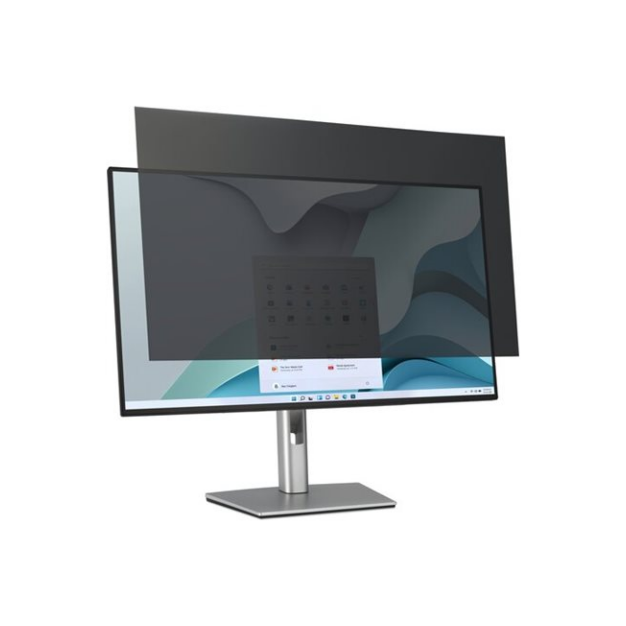 Un monitor con un filtro privacy posizionato sopra.