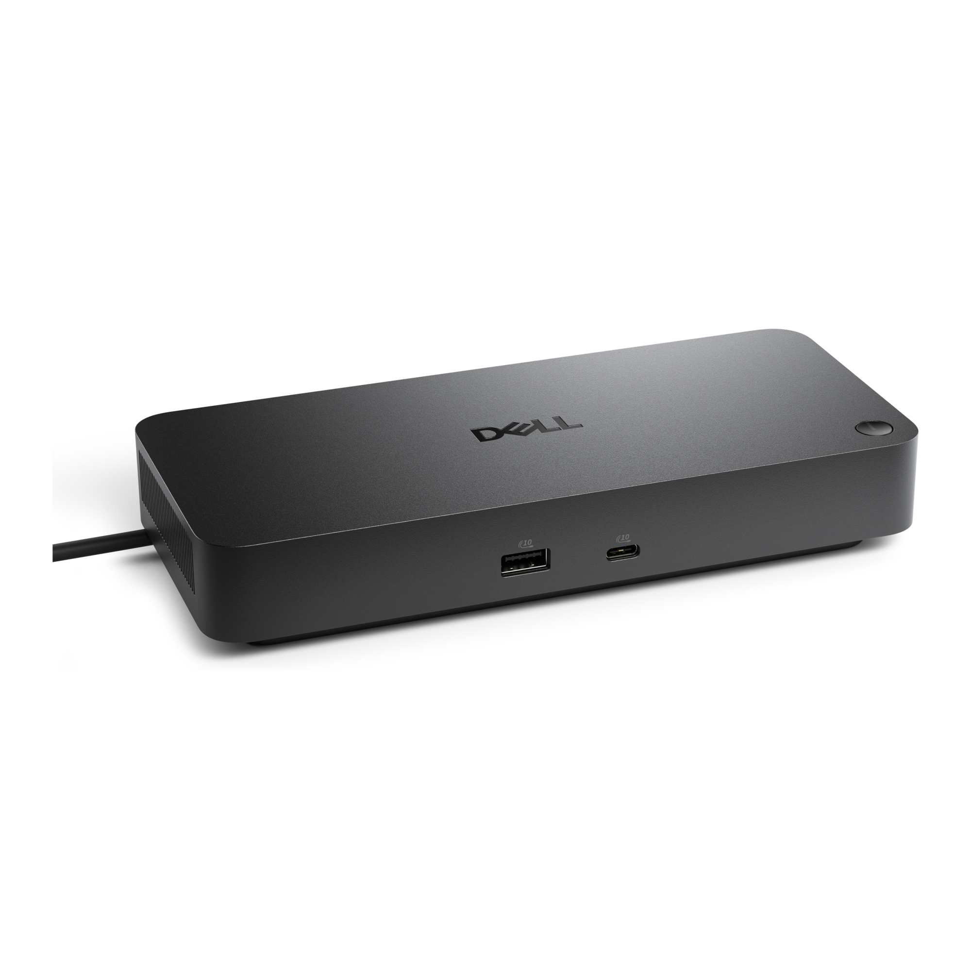 Schwarzer Dell Dockingstation mit USB-A und USB-C Anschlüssen.