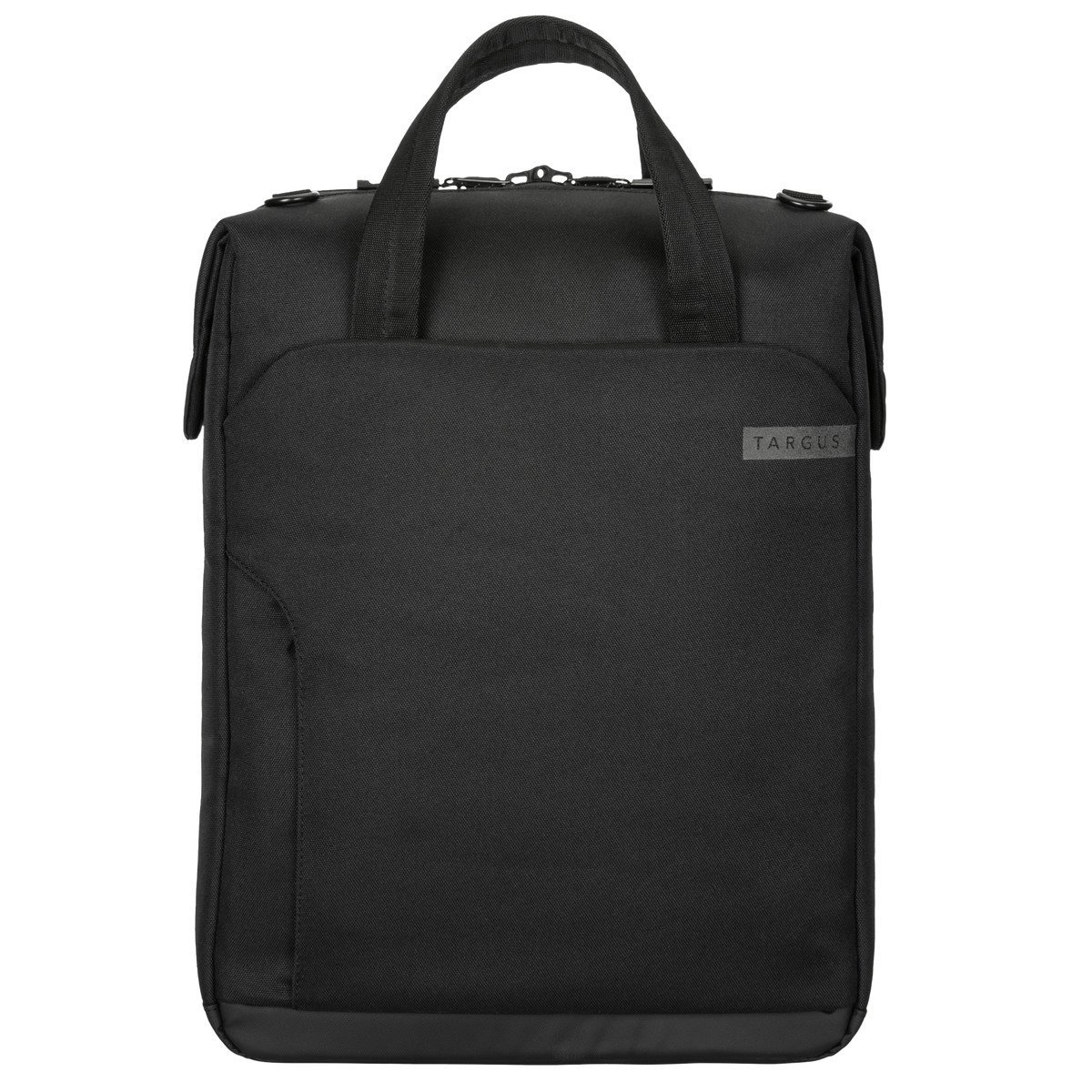 Schwarze Targus Laptoptasche mit zwei Henkeln und Logo.