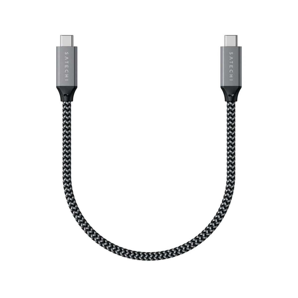 Un cavo di ricarica USB-C con due connettori e un cavo intrecciato.