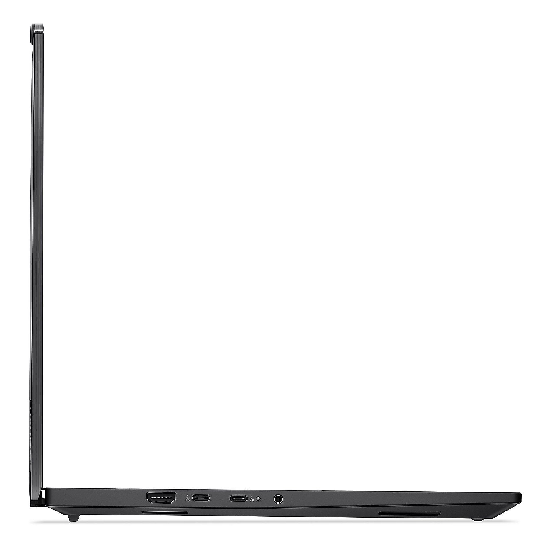 Laptop nero di profilo, con porte e prese d'aria visibili sul lato.