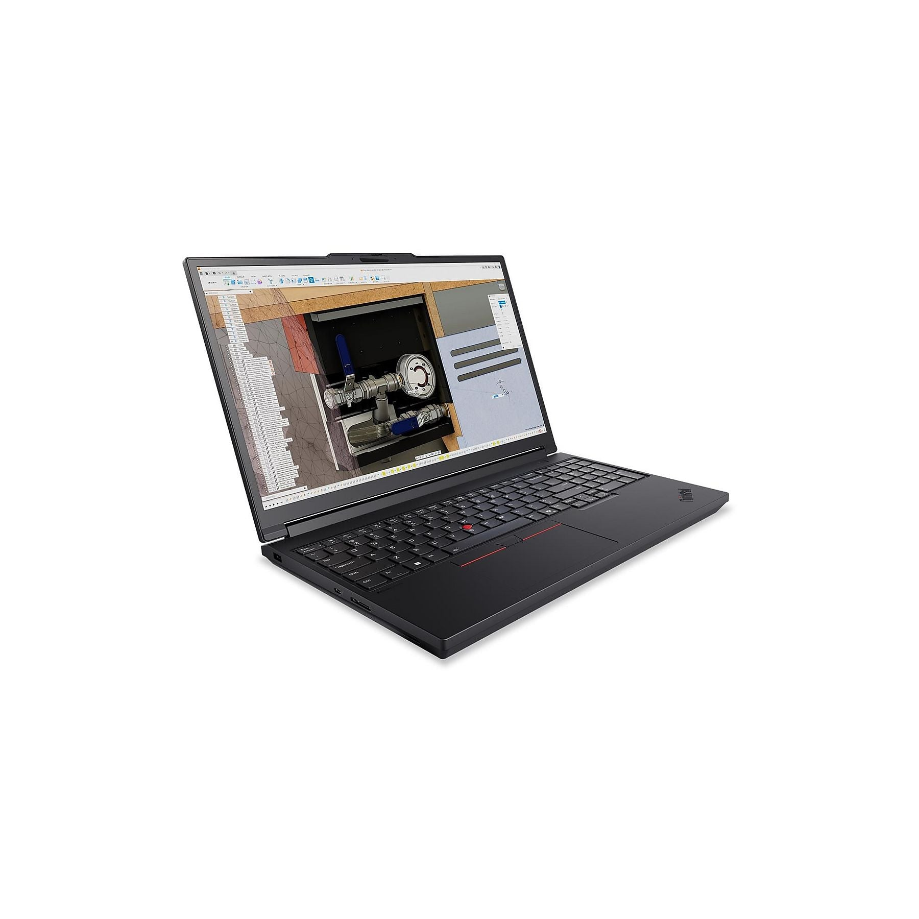 Laptop nero mostra un progetto 3D di rubinetteria sul suo schermo.