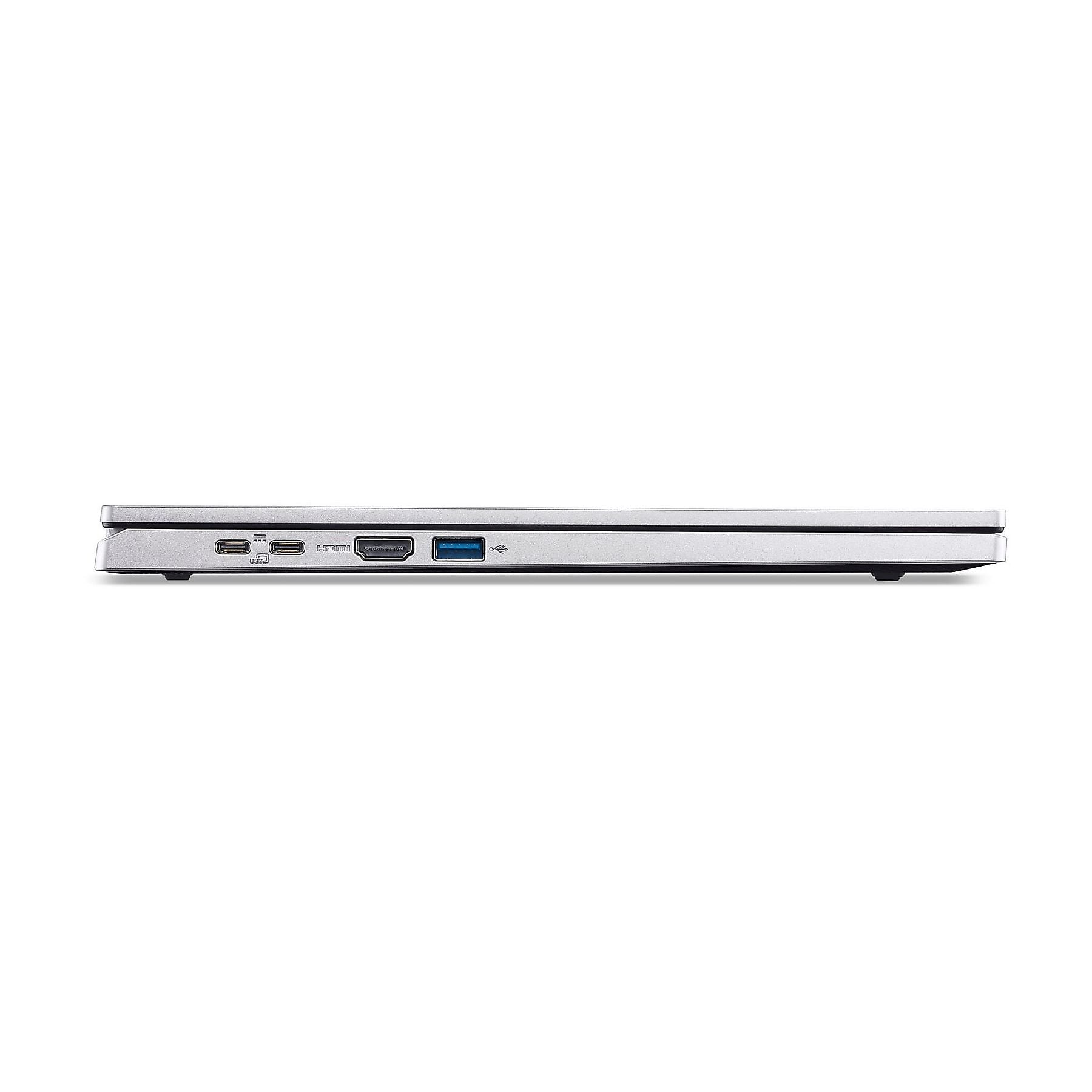 Bordo di laptop argentato con porte USB-C, HDMI e USB-A.