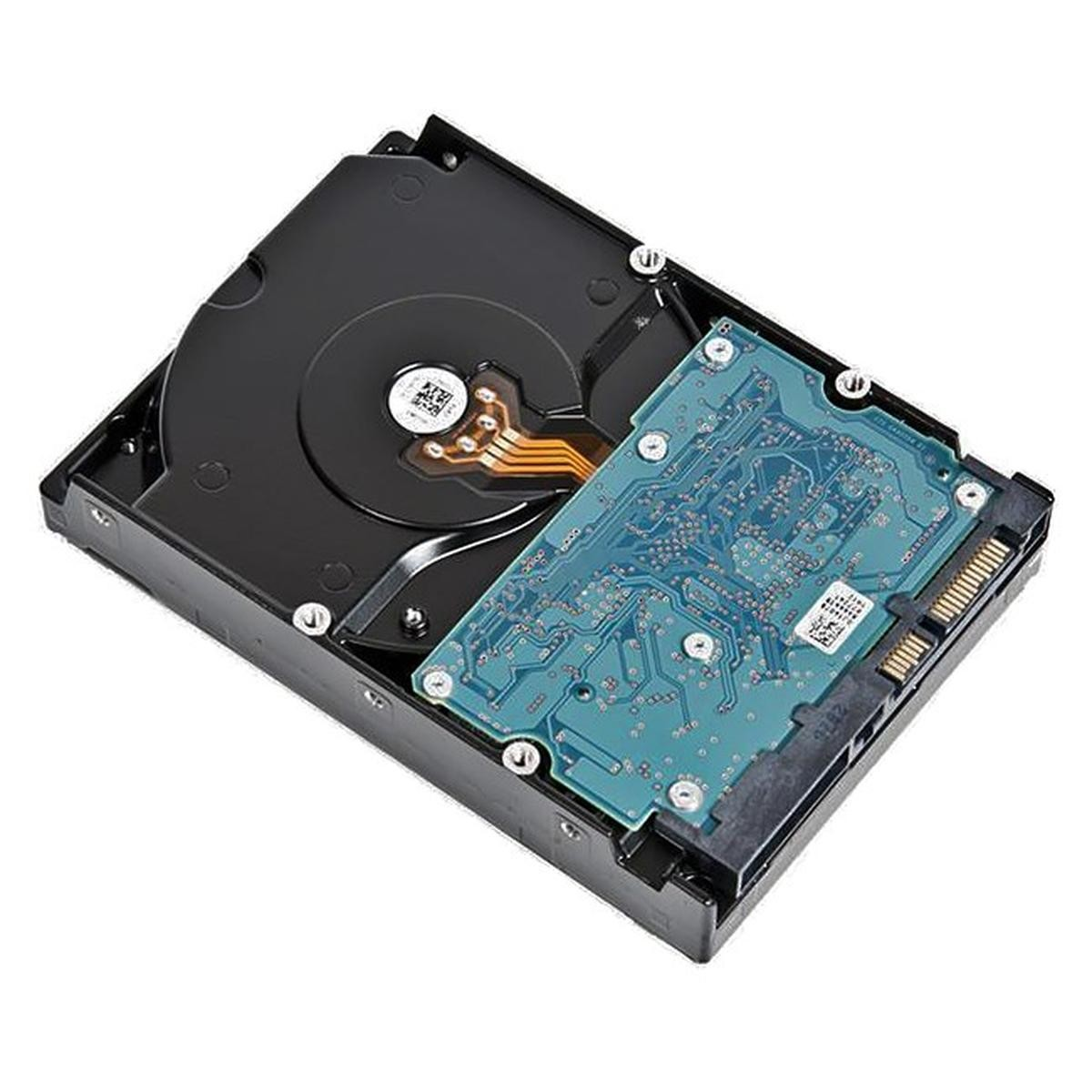 Un hard disk con la parte superiore aperta, che mostra la scheda di circuiti blu.