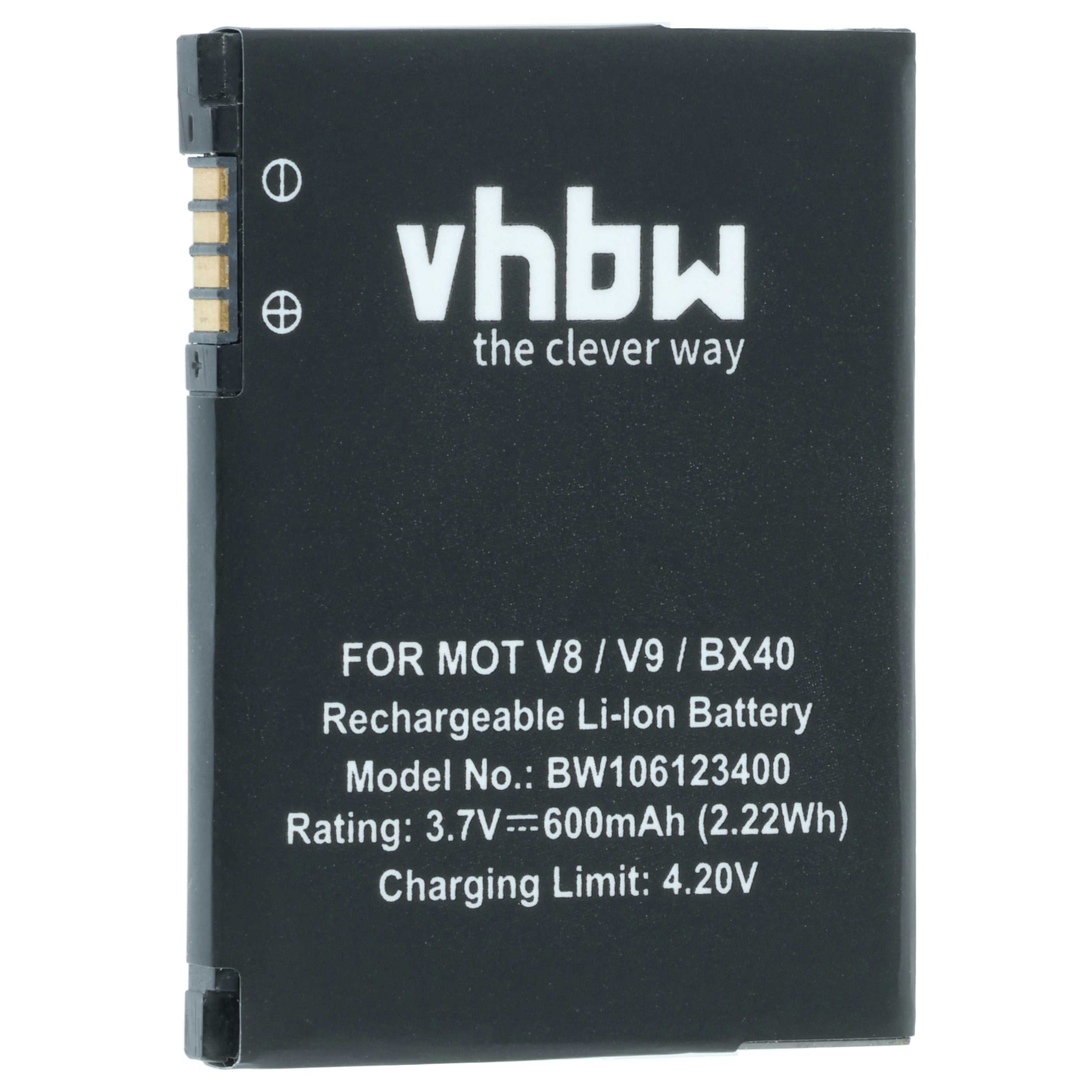 Schwarzer Akku für MOT V8/V9/BX40, 3.7V, 600mAh.