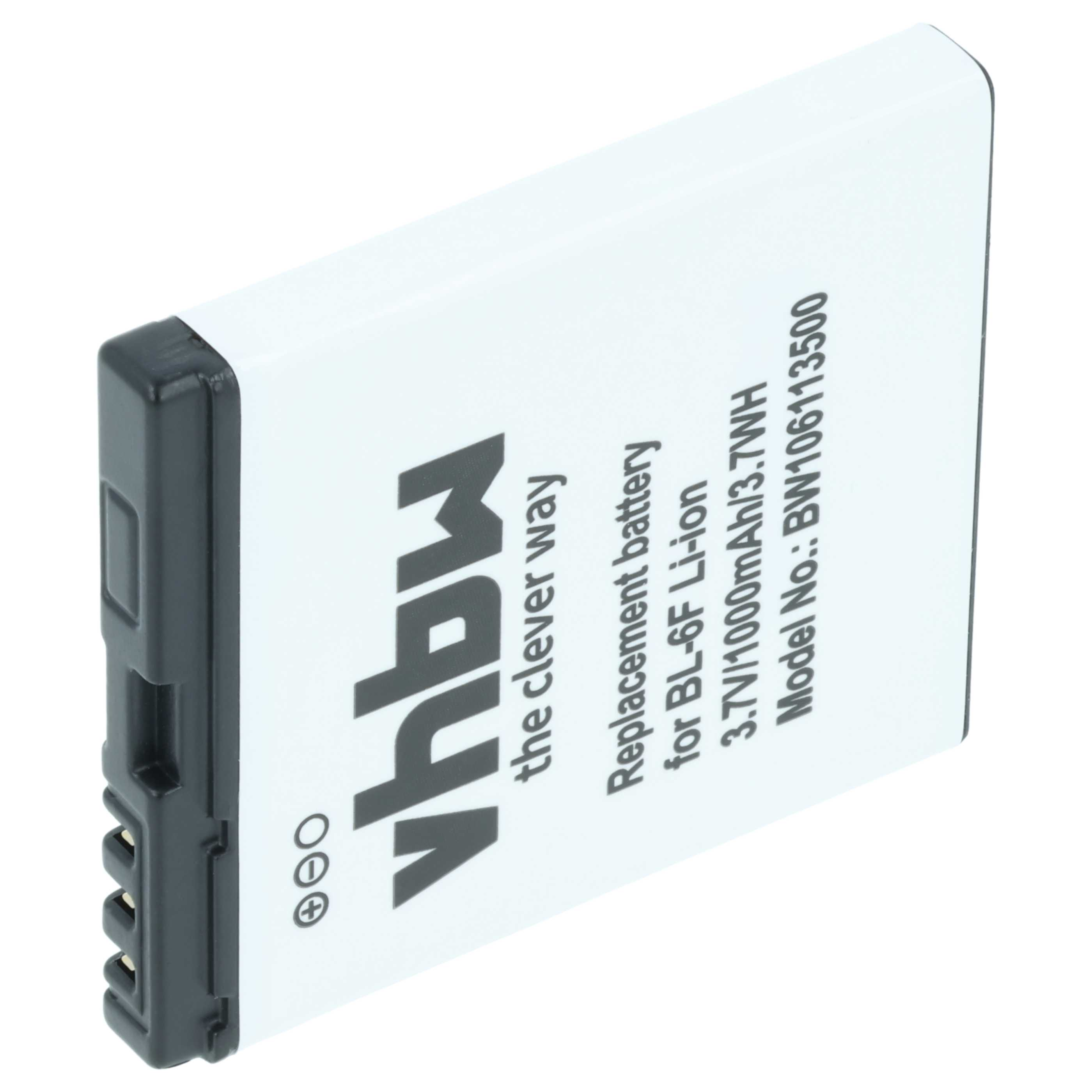 Ein weißer Akku mit schwarzem Anschluss, 3,7V/1000mAh für BL-6F.