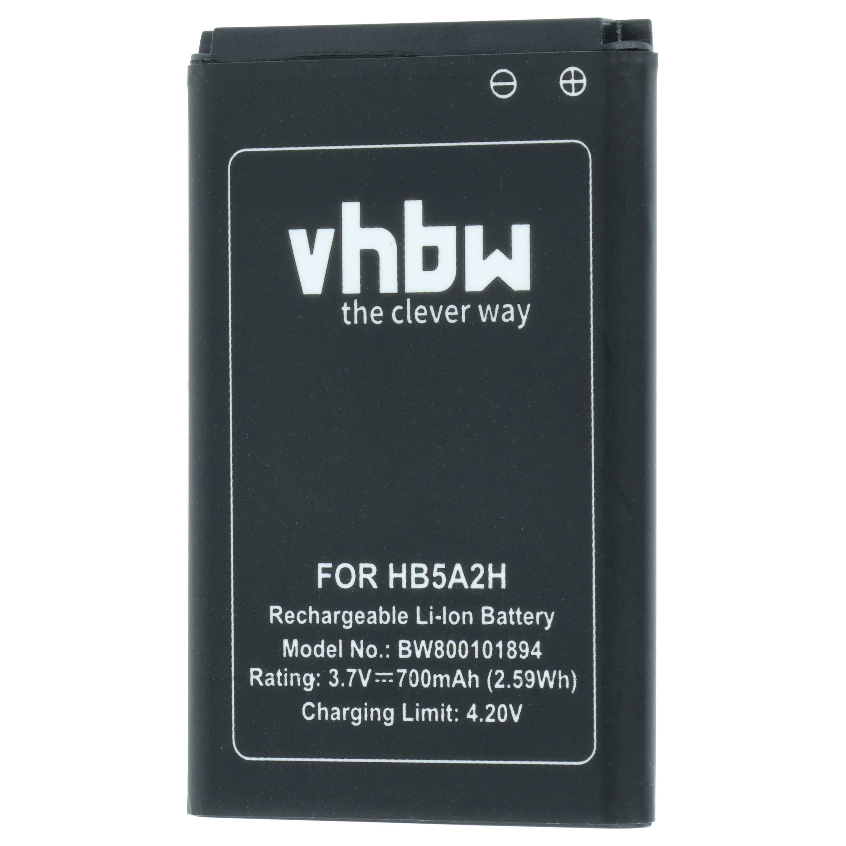 Schwarzer Akku mit weißer Schrift: vhbw, HB5A2H, 3.7V, 700mAh.
