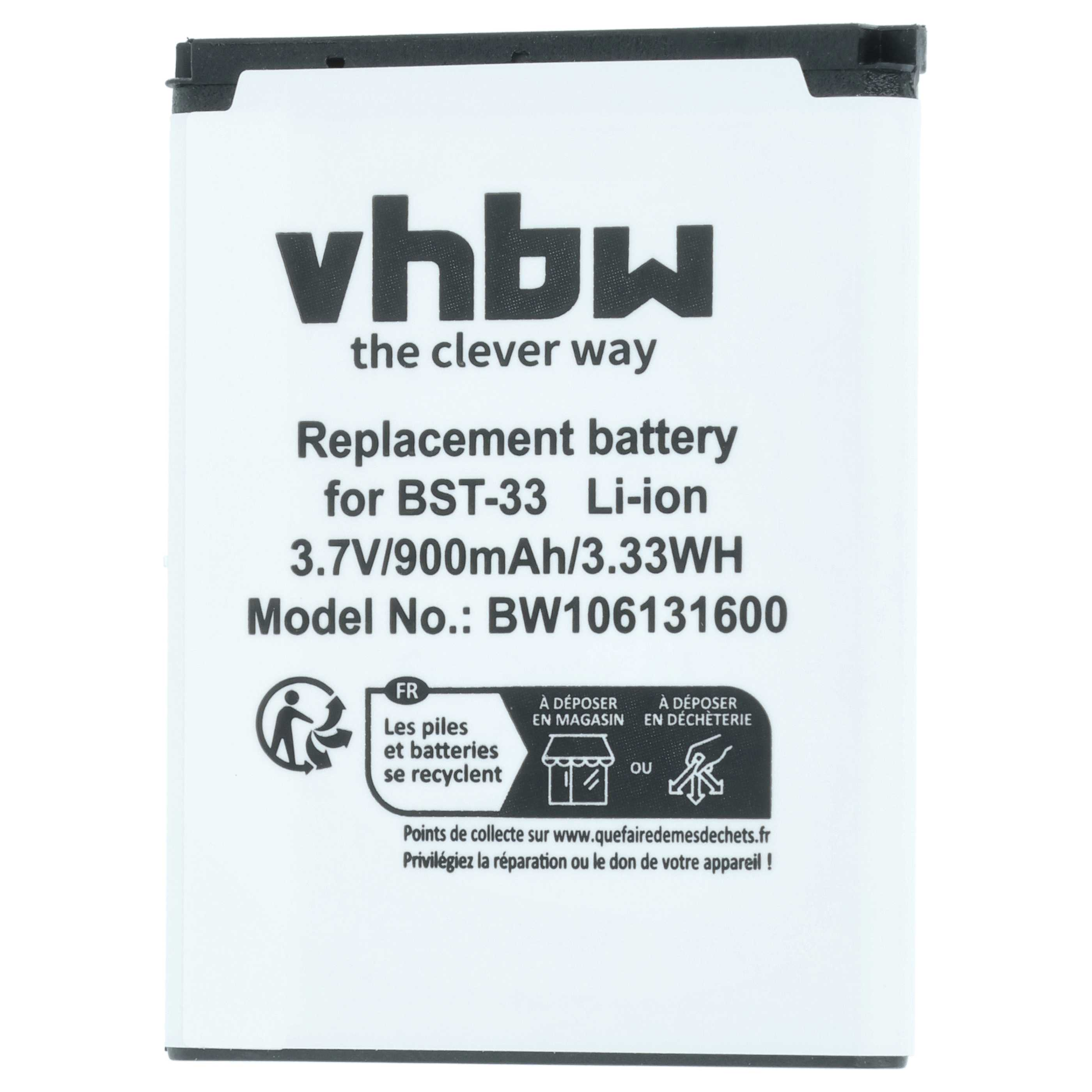 VHFW Ersatzakku für BST-33 Li-Ion, 3,7V/900mAh, Modell BW106131600.