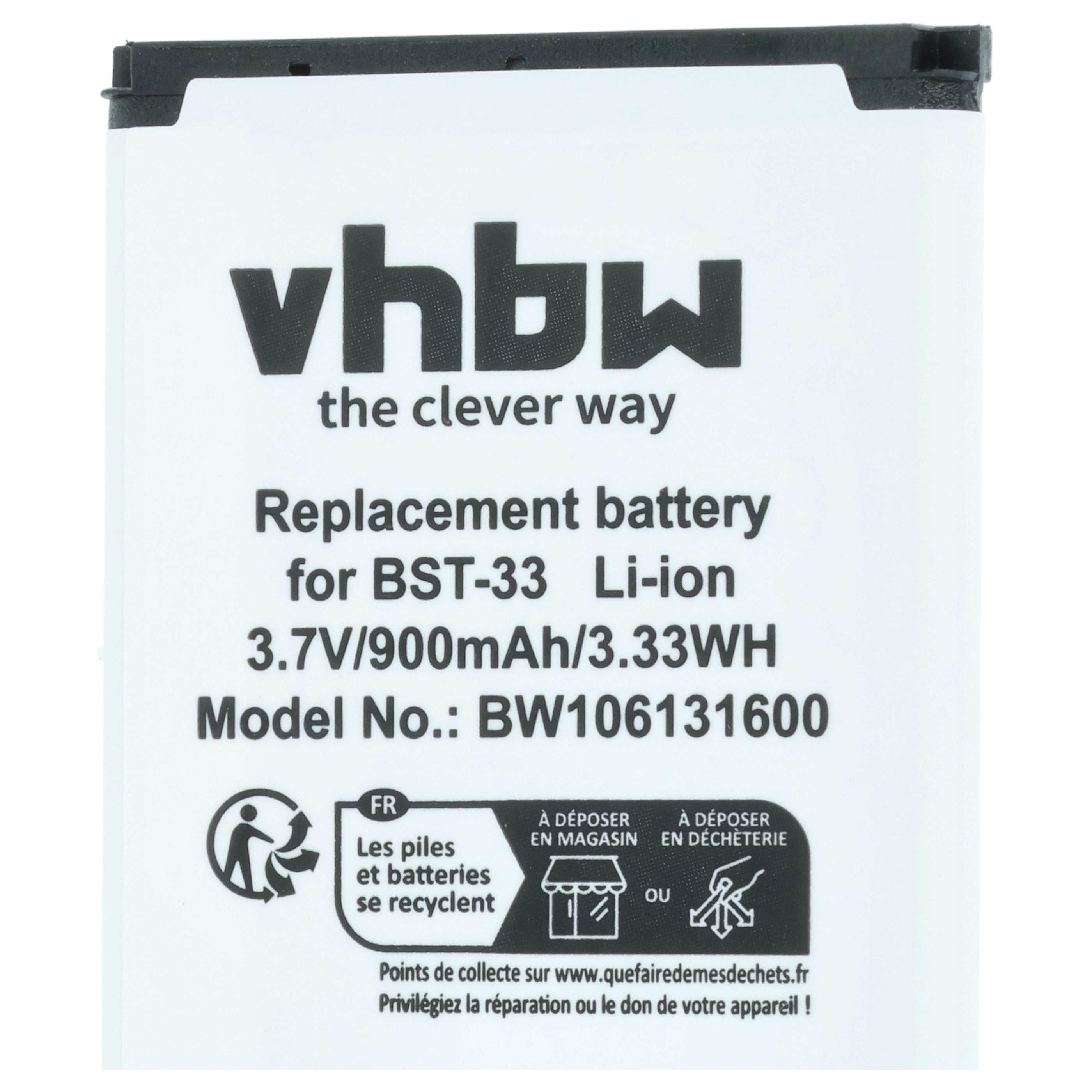 vhbw Ersatzakku BST-33 Li-ion, 3.7V/900mAh. Modell BW106131600.