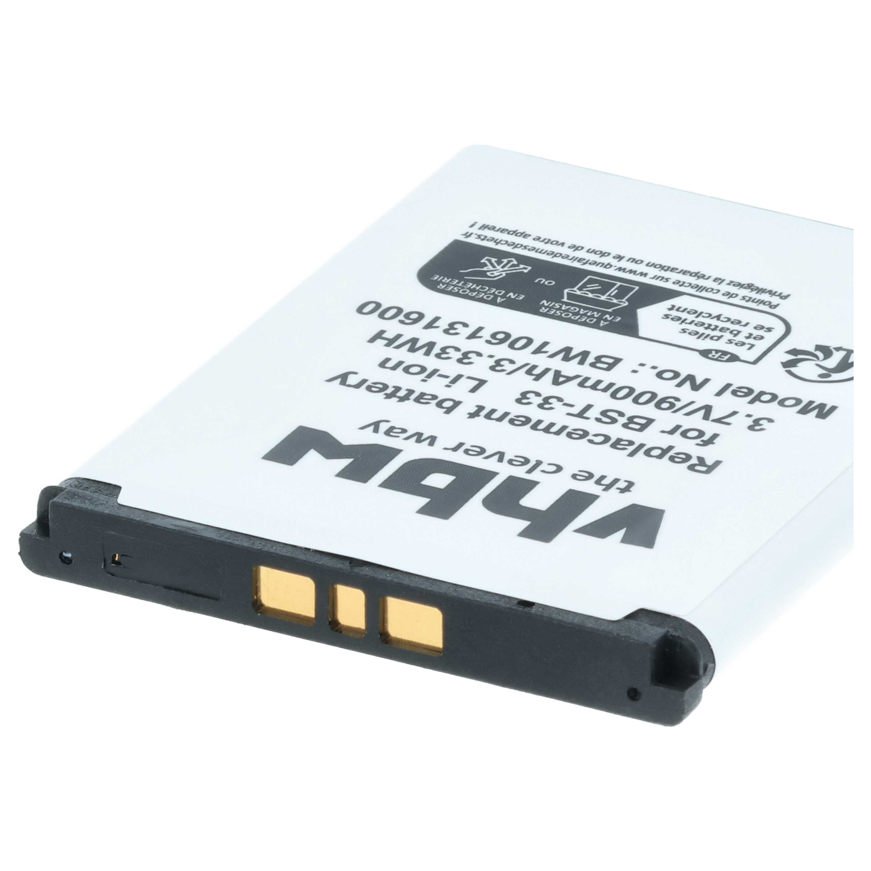Weißer Li-Ionen-Akku, 3,7V/900mAh, mit goldenen Kontakten und schwarzem Stecker.