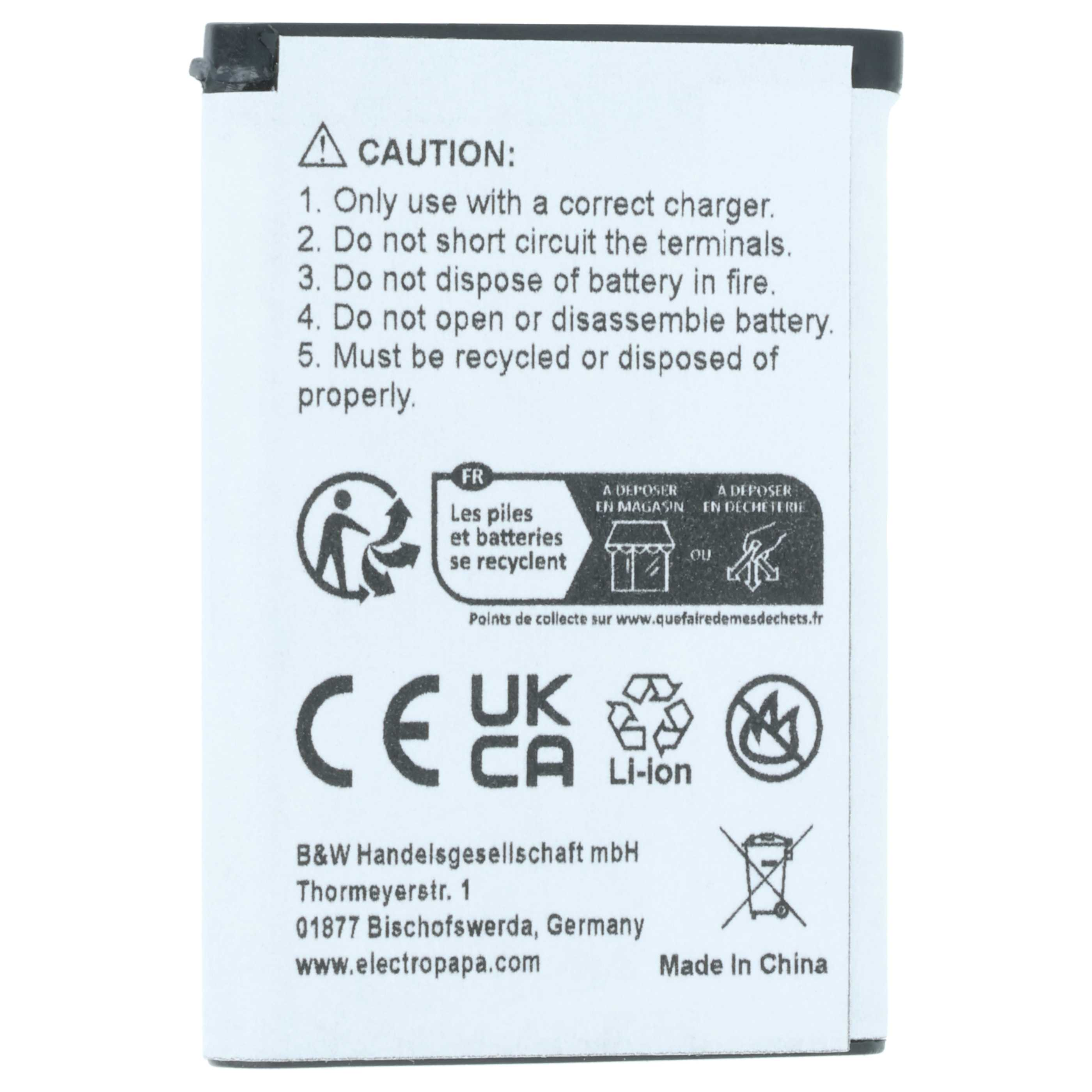 Warnhinweis und Symbole auf einem Akku, Made in China.