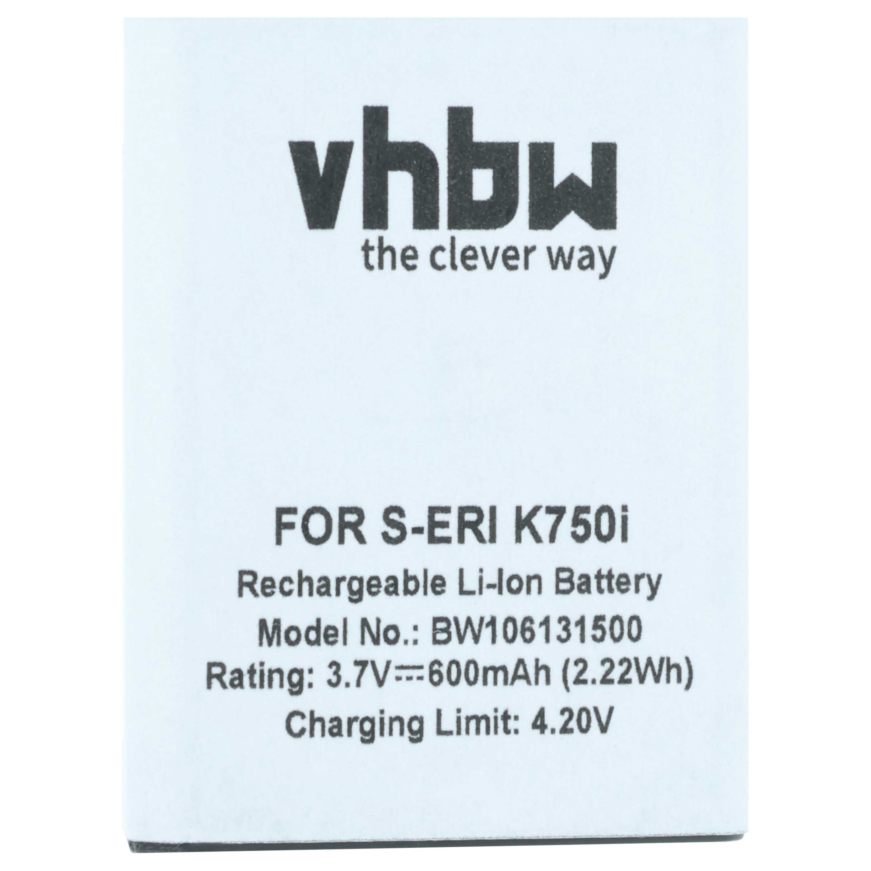 Batterie für S-ERI K750i, 3,7V, 600mAh, Li-Ion, Modell BW106131500.