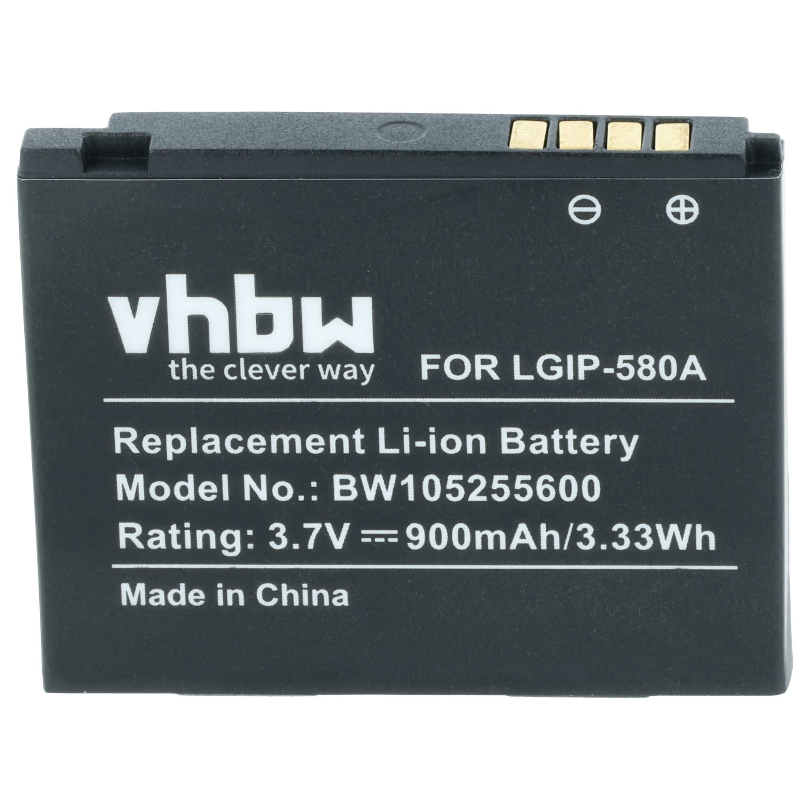 Schwarzer LGIP-580A Akku mit Beschriftung, 3,7V, 900mAh.