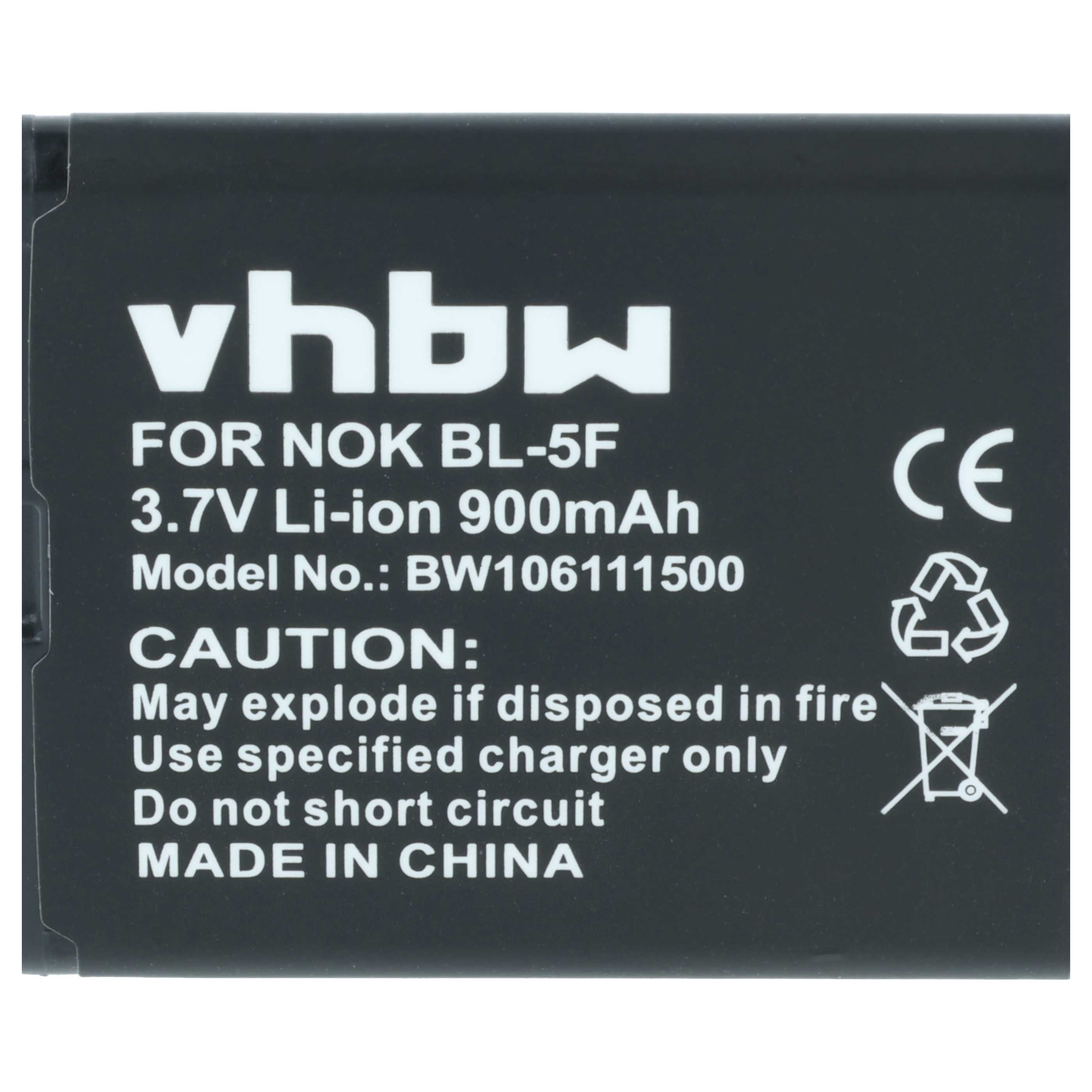 Schwarzer Akku mit weißer Schrift, für Nokia BL-5F, 3,7V 900mAh.