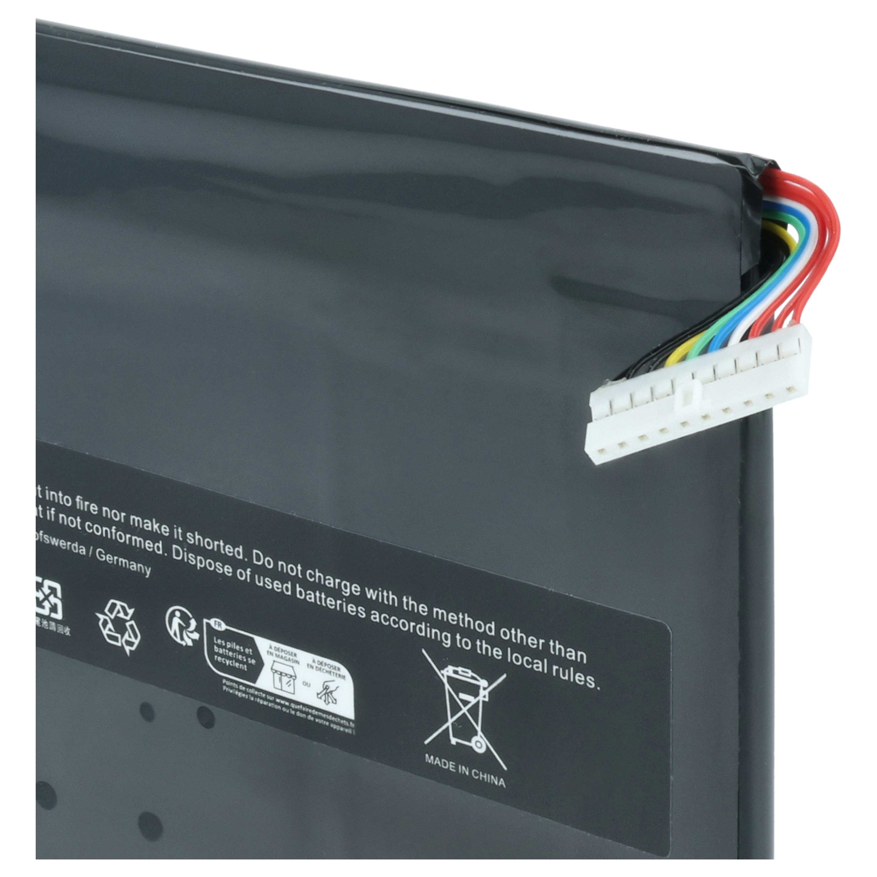 Ein grauer Akku mit vielen farbigen Kabeln und einem weißen Anschluss.