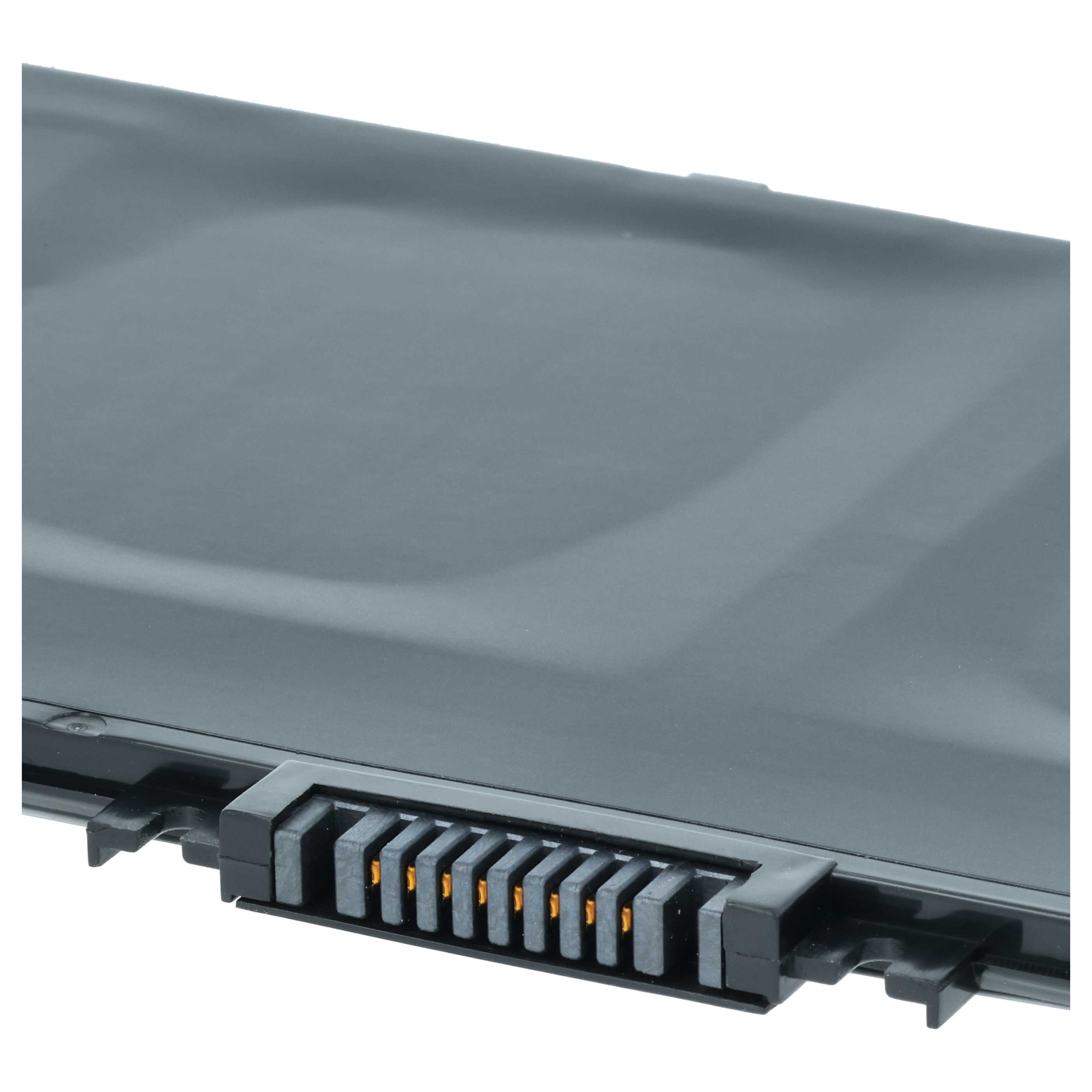 Ein grauer Laptop-Akku mit einem schwarzen Anschlussstecker und vielen Kontakten.