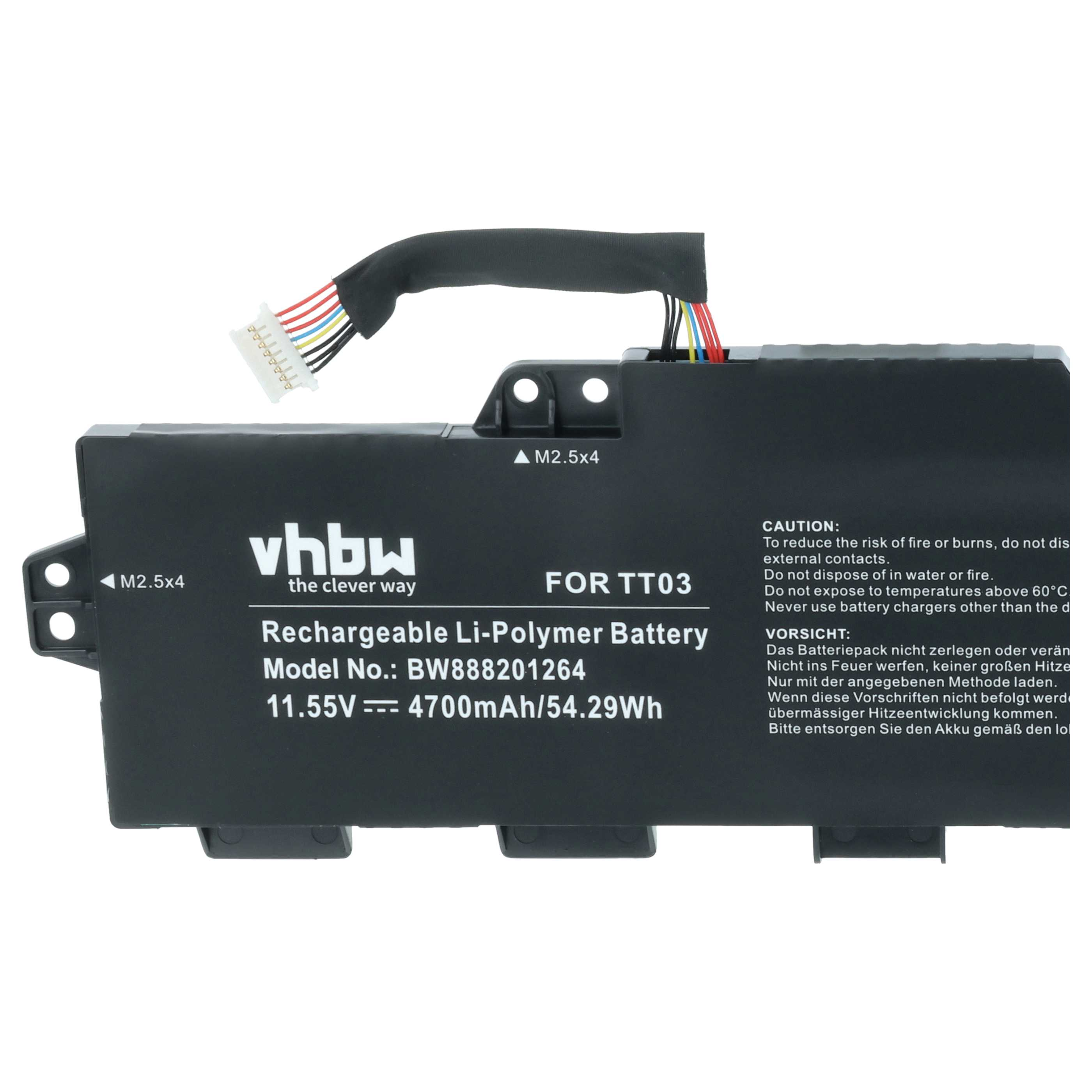 Schwarzer Akku für TT03, 11.55V, 4700mAh, mit Kabel und Stecker.