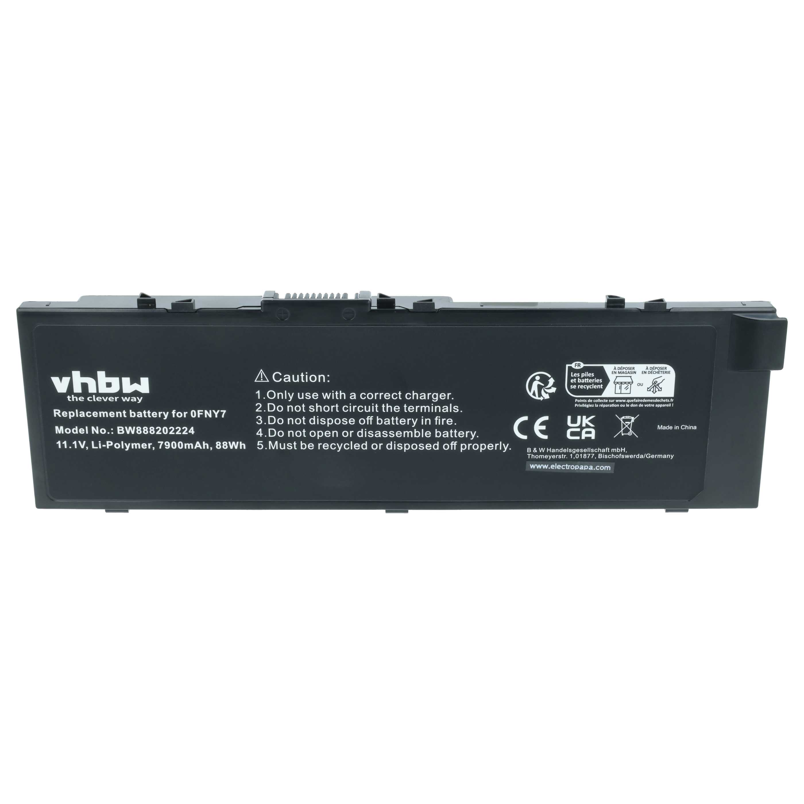 Schwarzer Laptop-Akku mit Aufschriften: vhbw, Modell BW888202224, 11.1V, 7900mAh.
