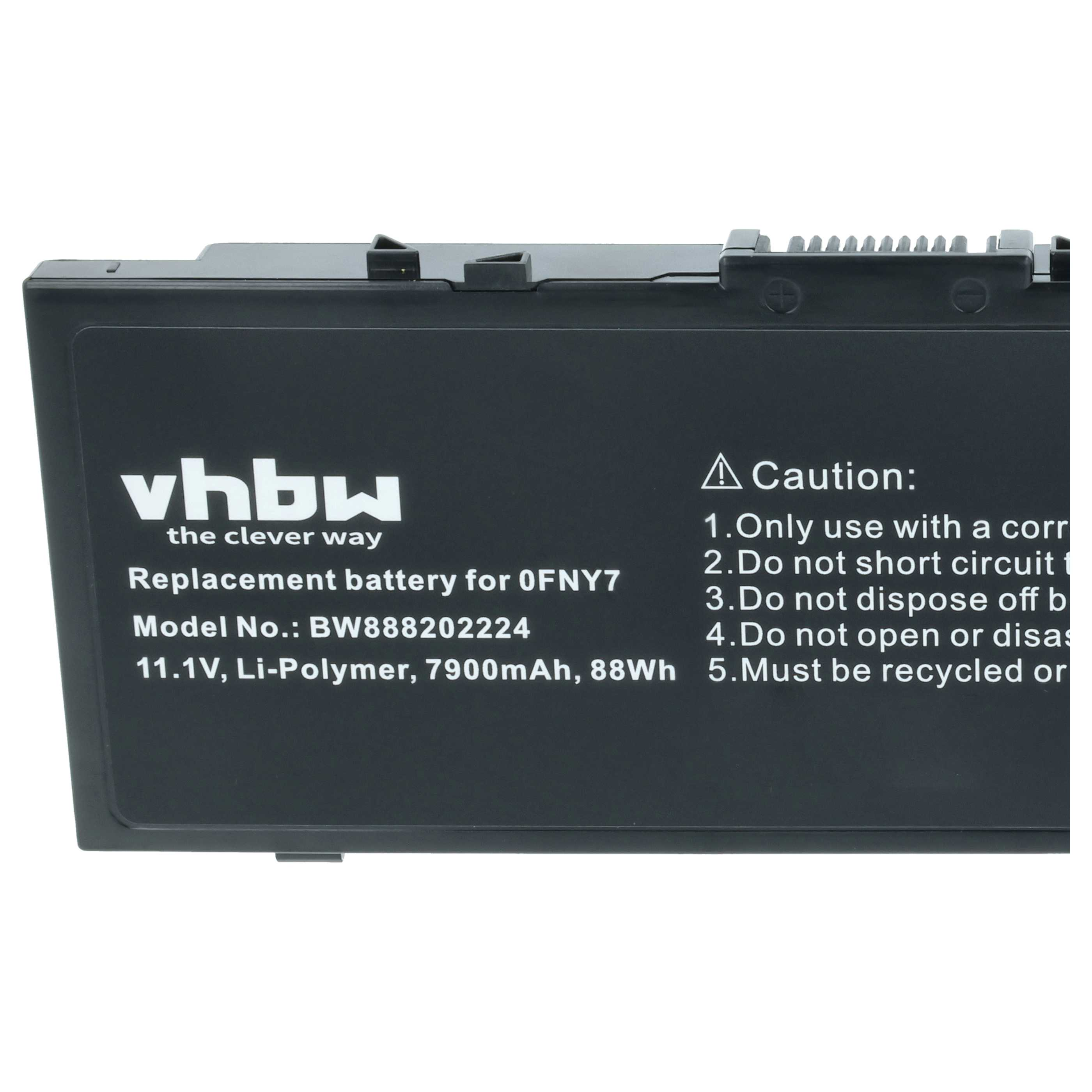 Schwarzer Akku mit weißen Aufdrucken. Details: vhbw, 11.1V, 7900mAh.