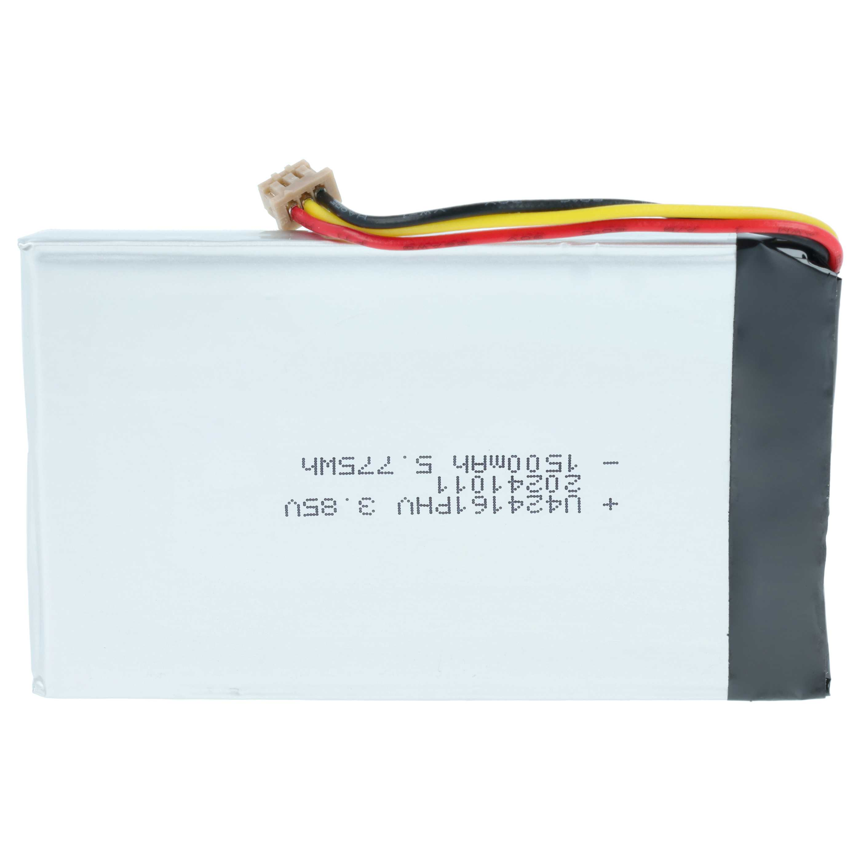 Ein weißer Akku mit schwarzen und roten Kabeln und einem Stecker.