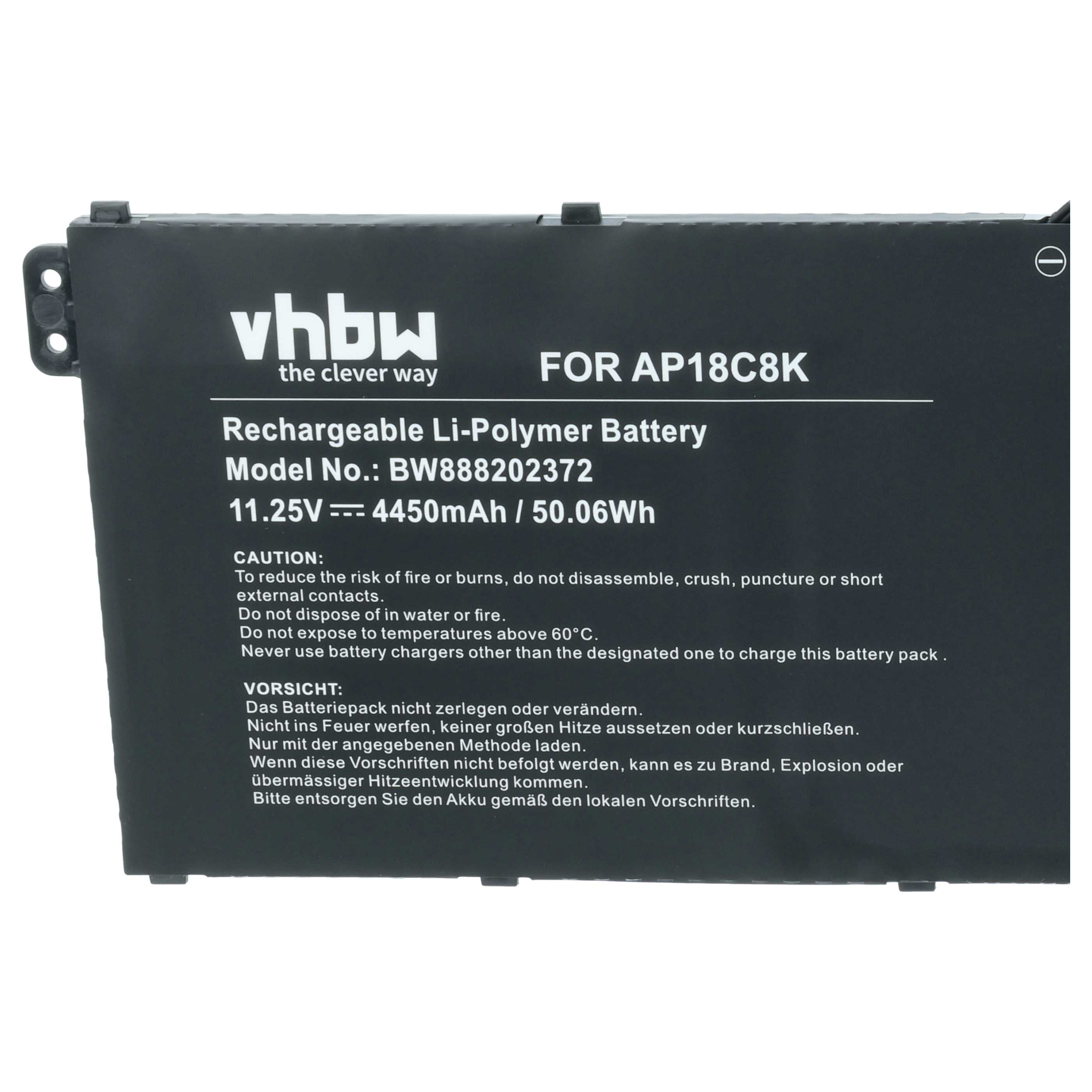 Schwarzer Akku mit Aufdruck: vhbw, FOR AP18C8K, 11.25V 4450mAh.