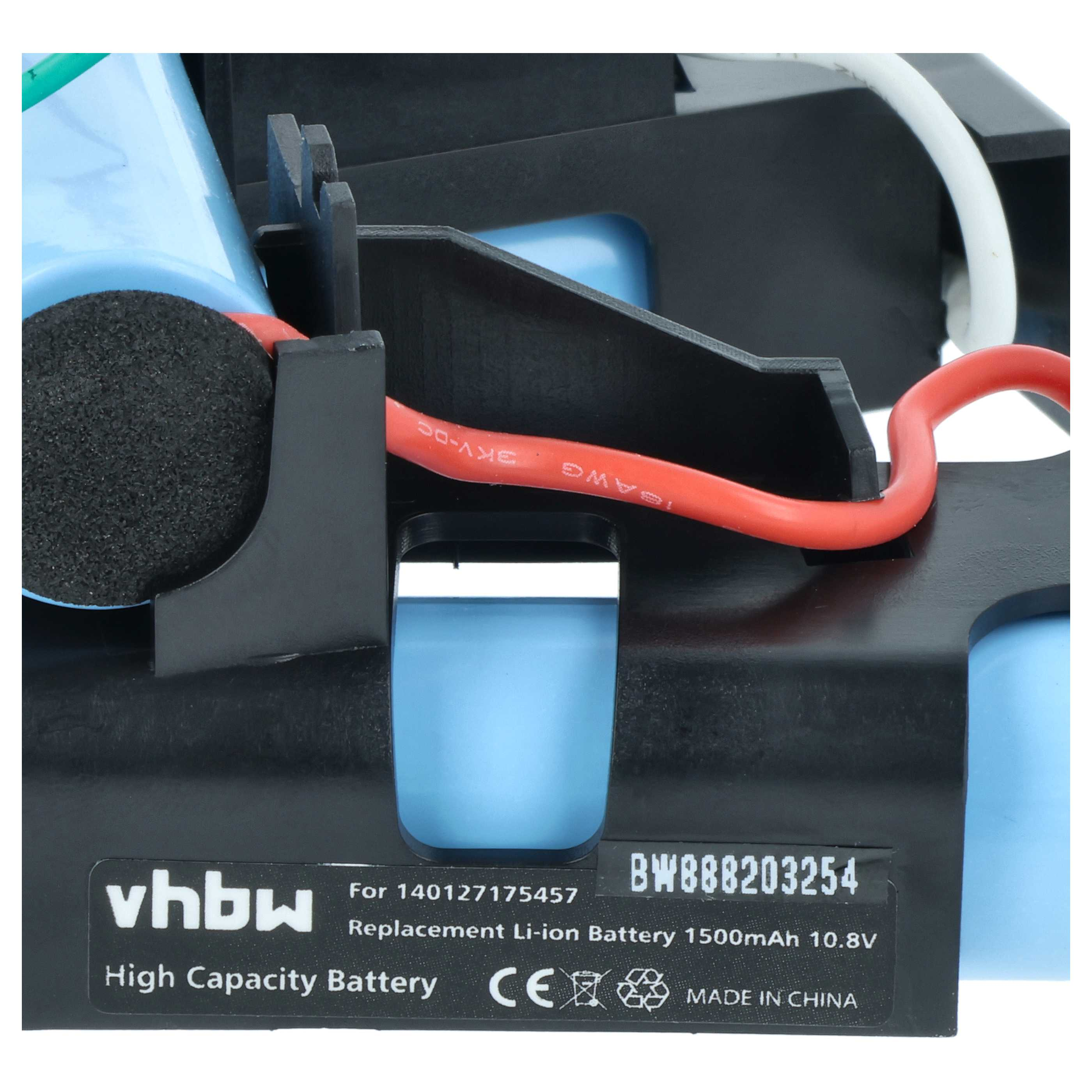 Ersatz-Li-Ionen-Akku 1500mAh 10,8V mit rotem und weißem Kabel.