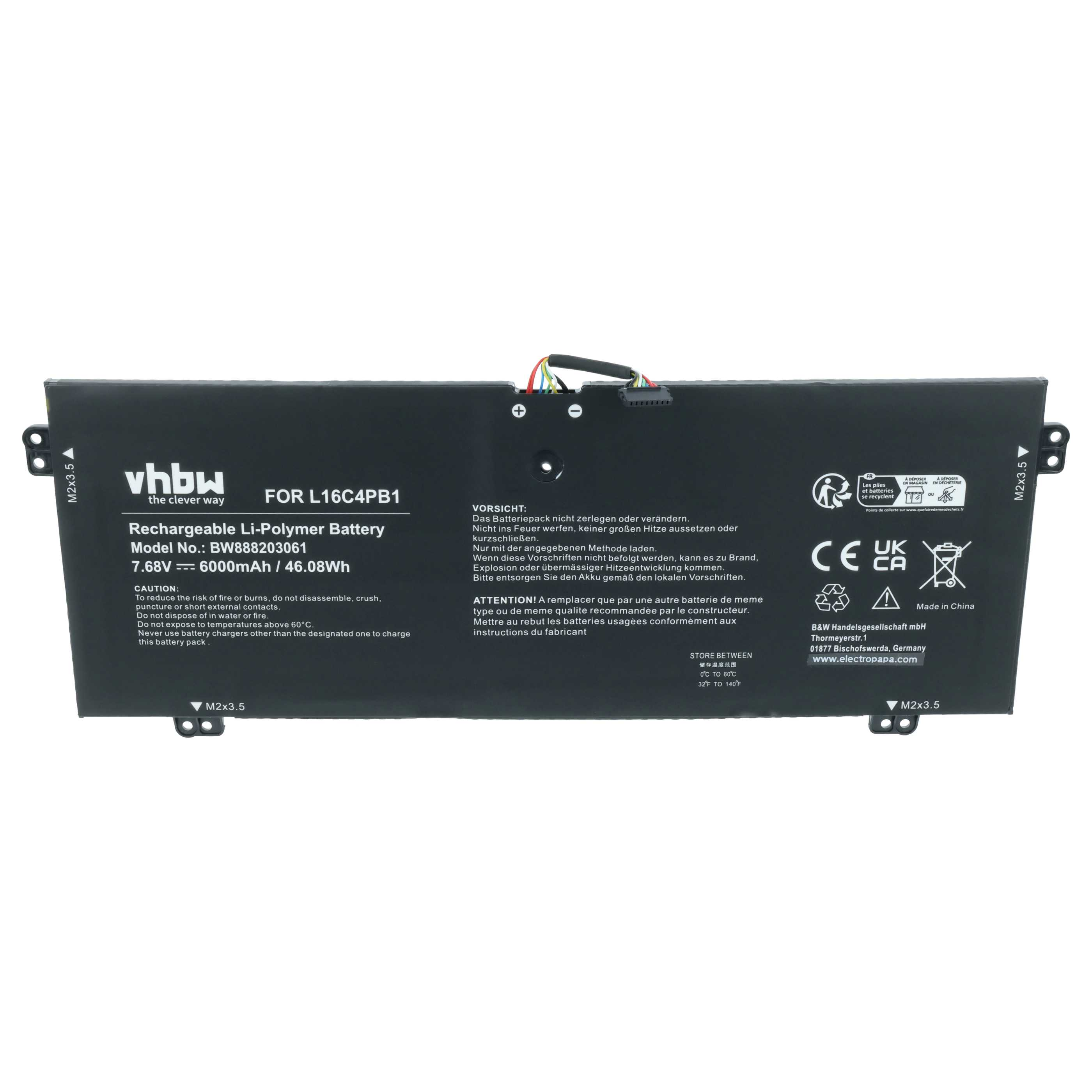 Schwarzer Li-Polymer-Akku mit Modellnr. BW888203061, 7.68V, 6000mAh.