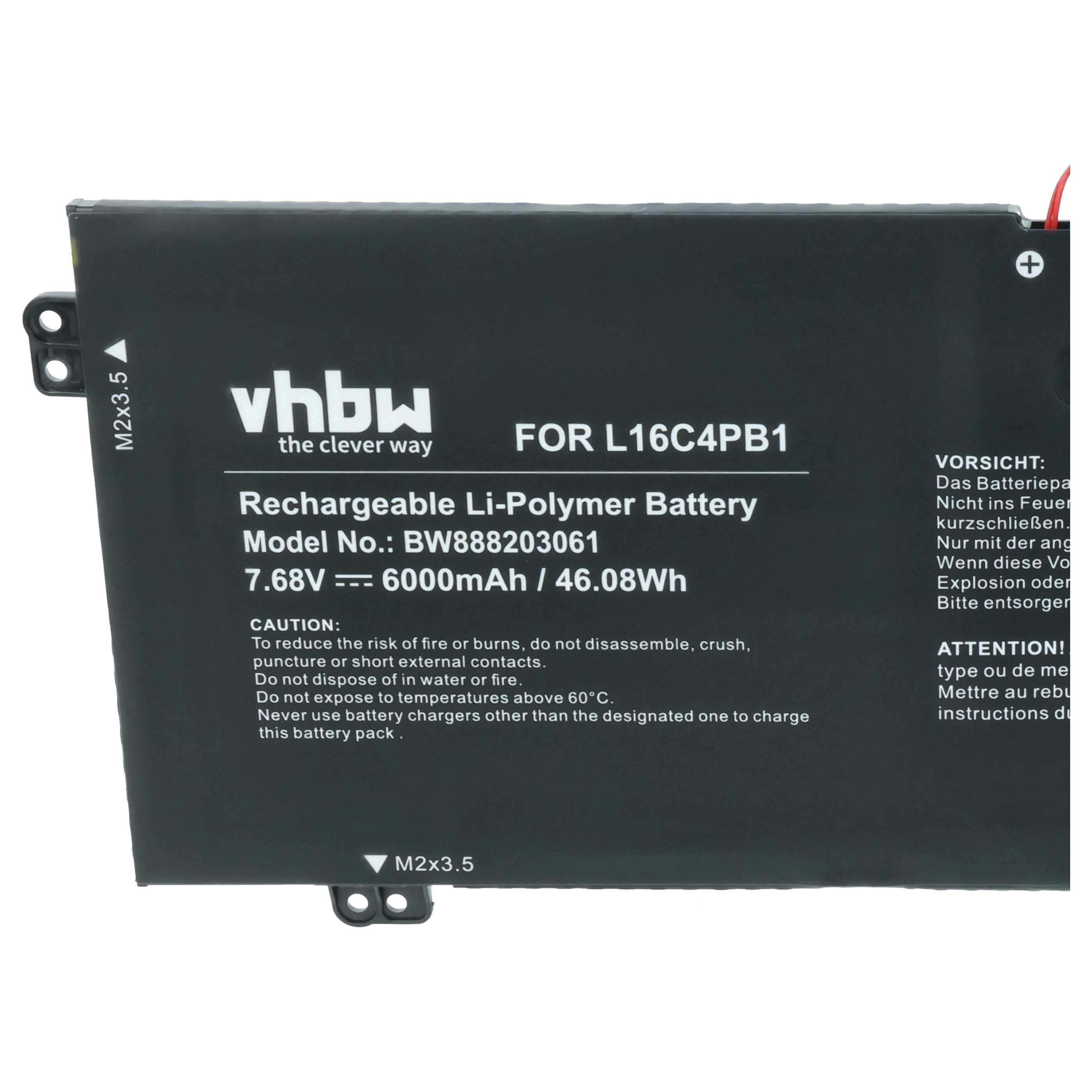 Schwarzer Li-Polymer-Akku für L16C4PB1, 7,68V, 6000mAh.