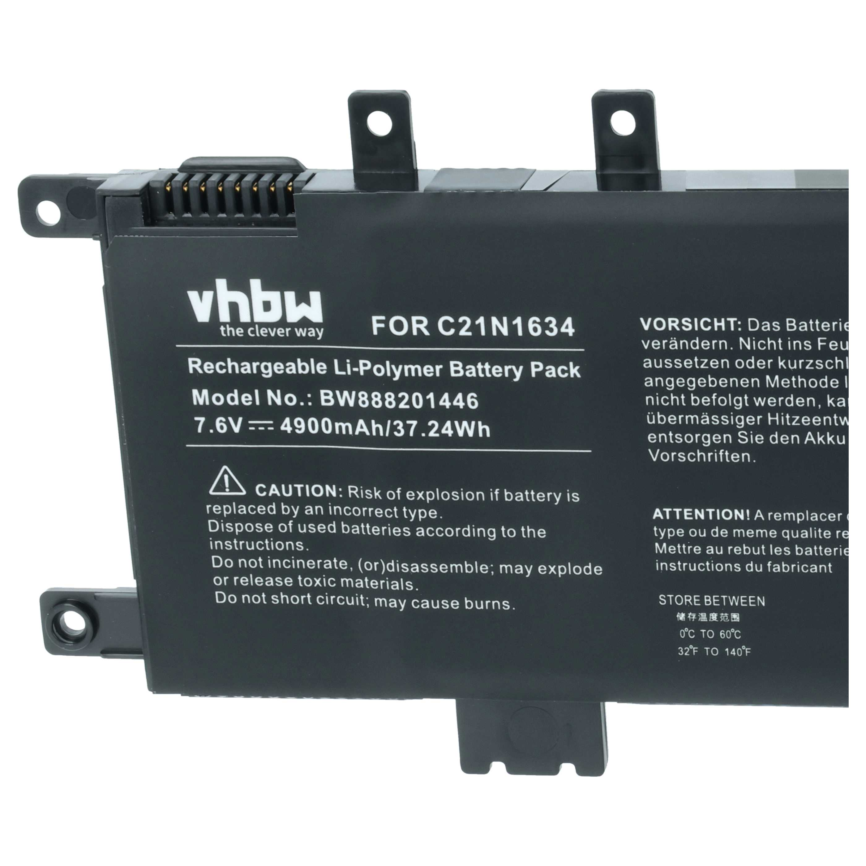 Schwarzer Akku für C21N1634 mit Warnhinweisen und Ladeinformationen.