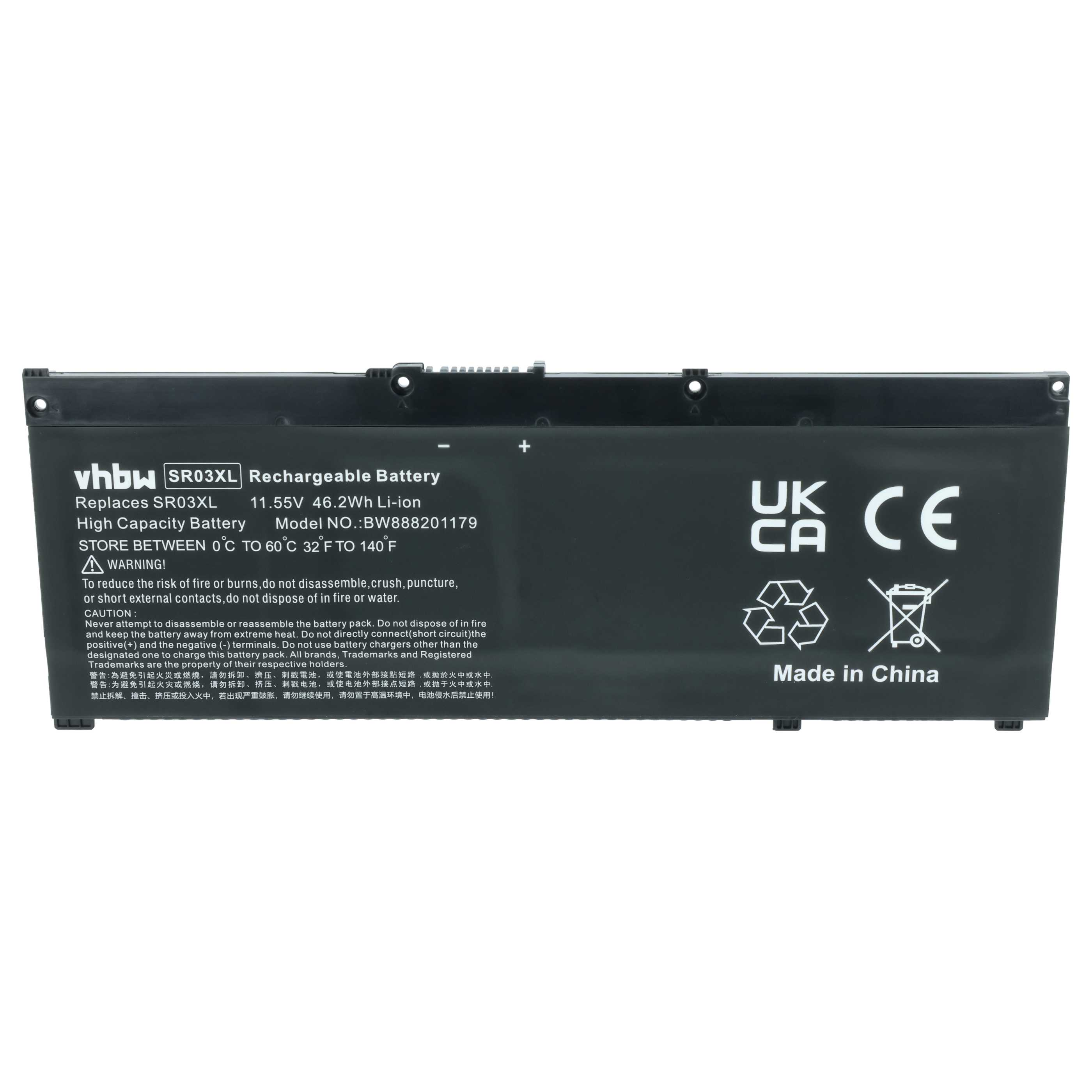 Schwarzer Laptop-Akku mit Aufschriften: vhbw, SR03XL, 11.55V 46.2Wh.