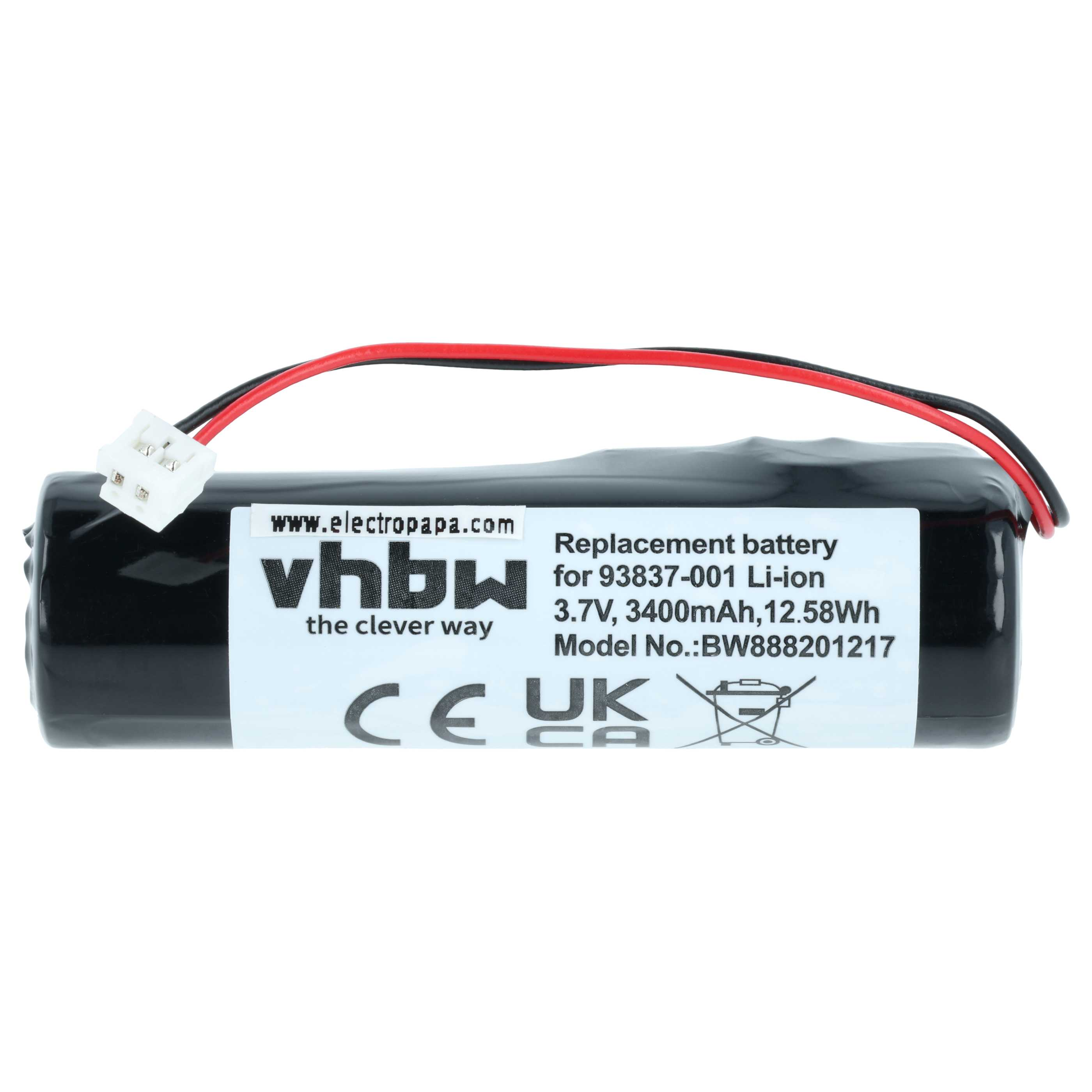 Schwarzer Li-Ion Akku mit Kabeln und Etikett: 3,7V, 3400mAh, BW888201217.