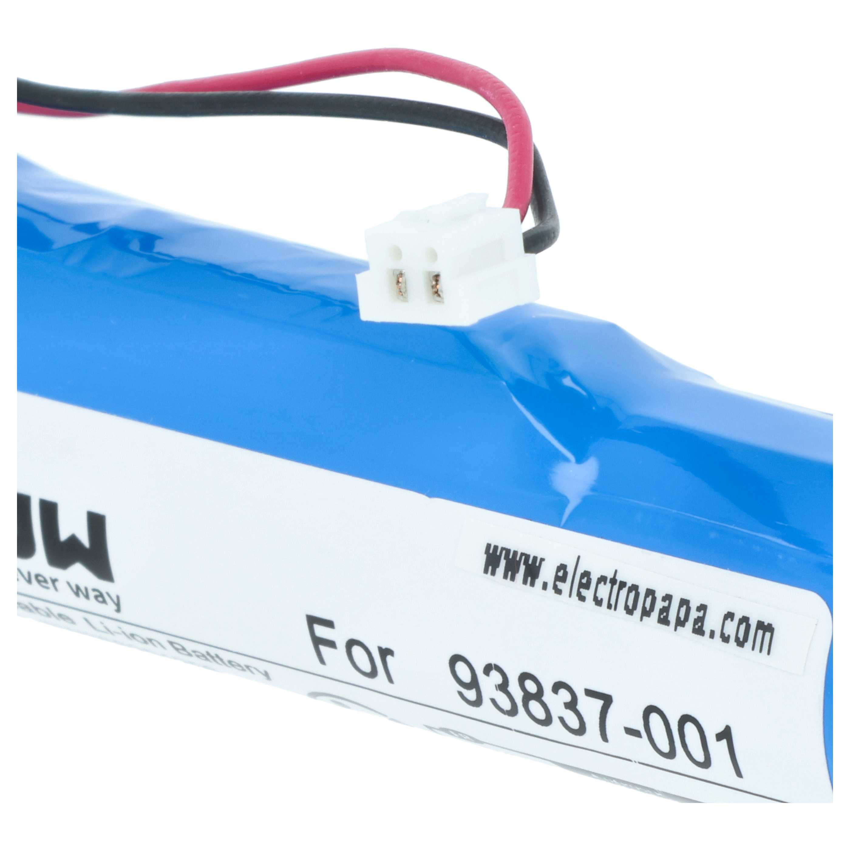 Blauer Akku mit rotem und schwarzem Kabel und weißem Stecker, Modell 93837-001.