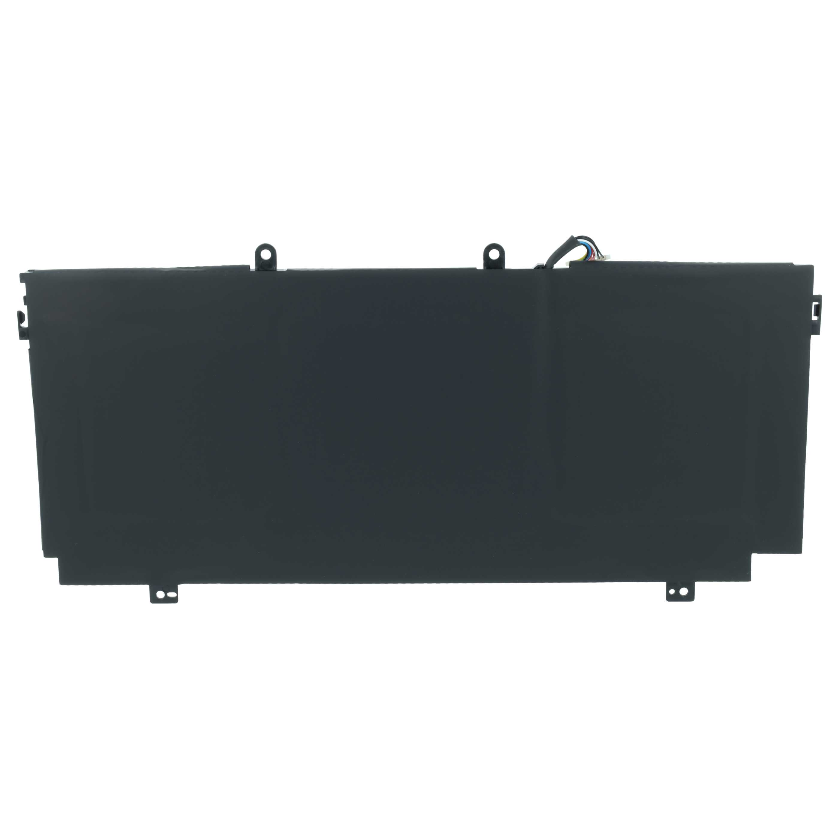 Ein schwarzer Laptop-Akku mit Kabeln und Befestigungslöchern.